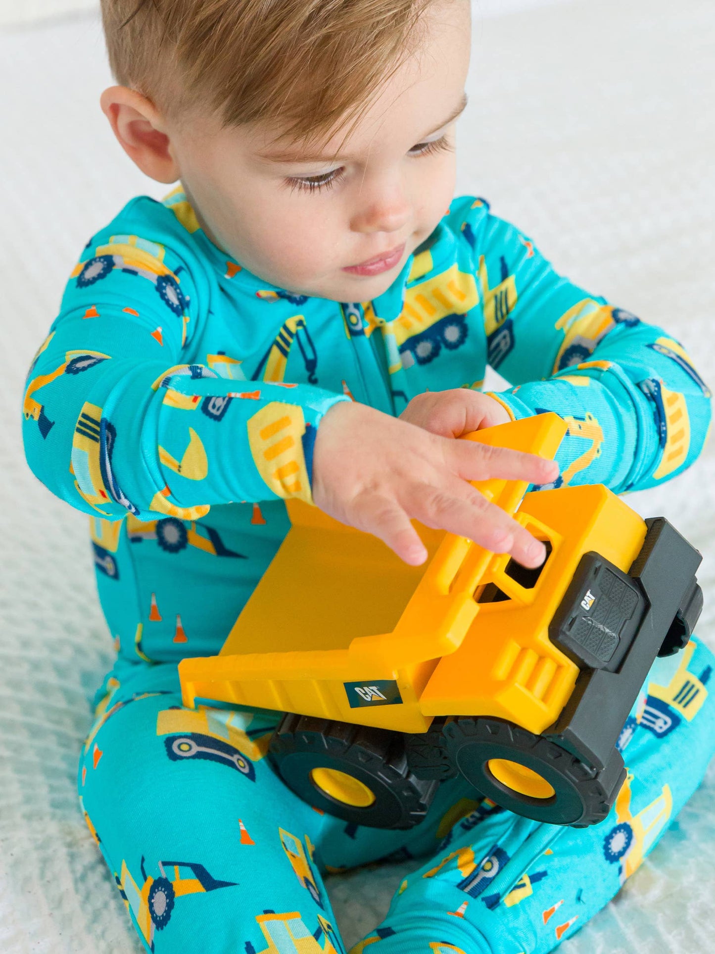 SoftSnooze™ Baby Bamboo Viscose Under Construction Convertible One Piece Footie Pajama