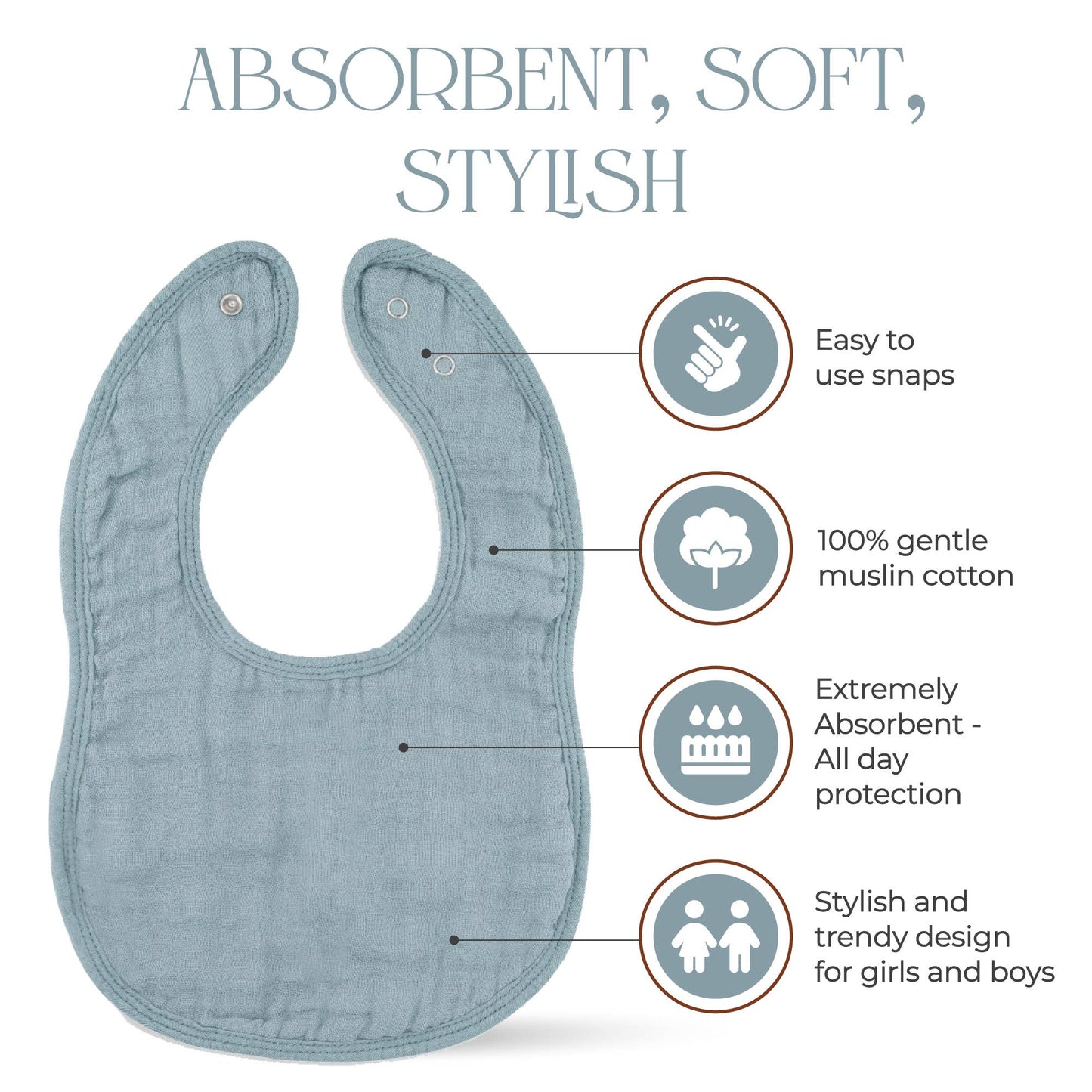 Muslin Cotton Baby Bibs Adjustable Size by Comfy Cubs