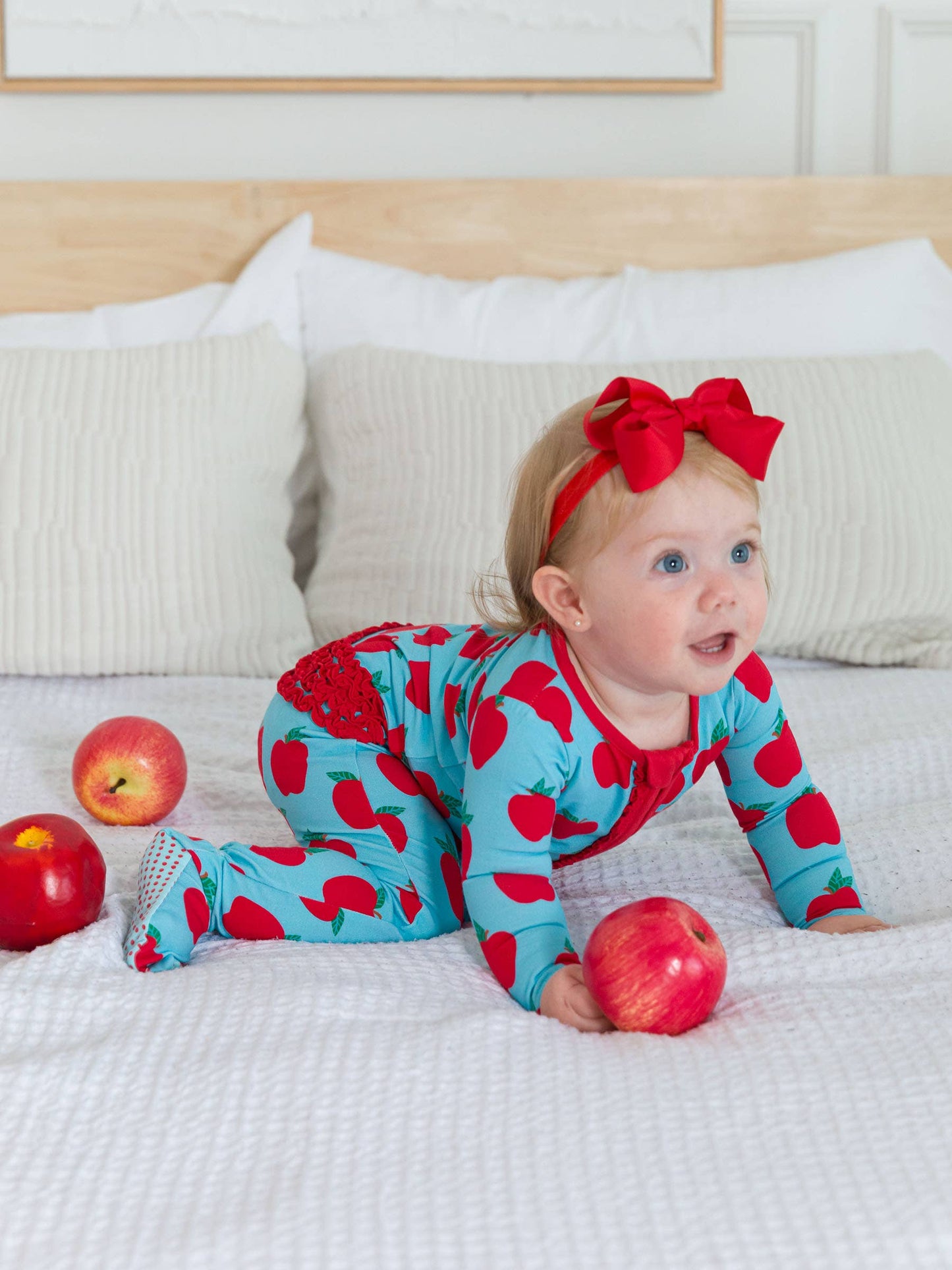 SoftSnooze™ Baby Girls Modal Blend Blue Apple of My Eye Footed Ruffle One Piece Pajama