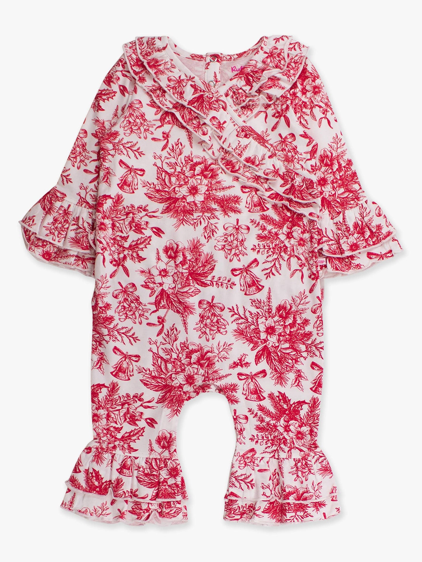 Baby Girls Red Jingle Toile the Way Knit Long Sleeve Ruffle Flare Romper
