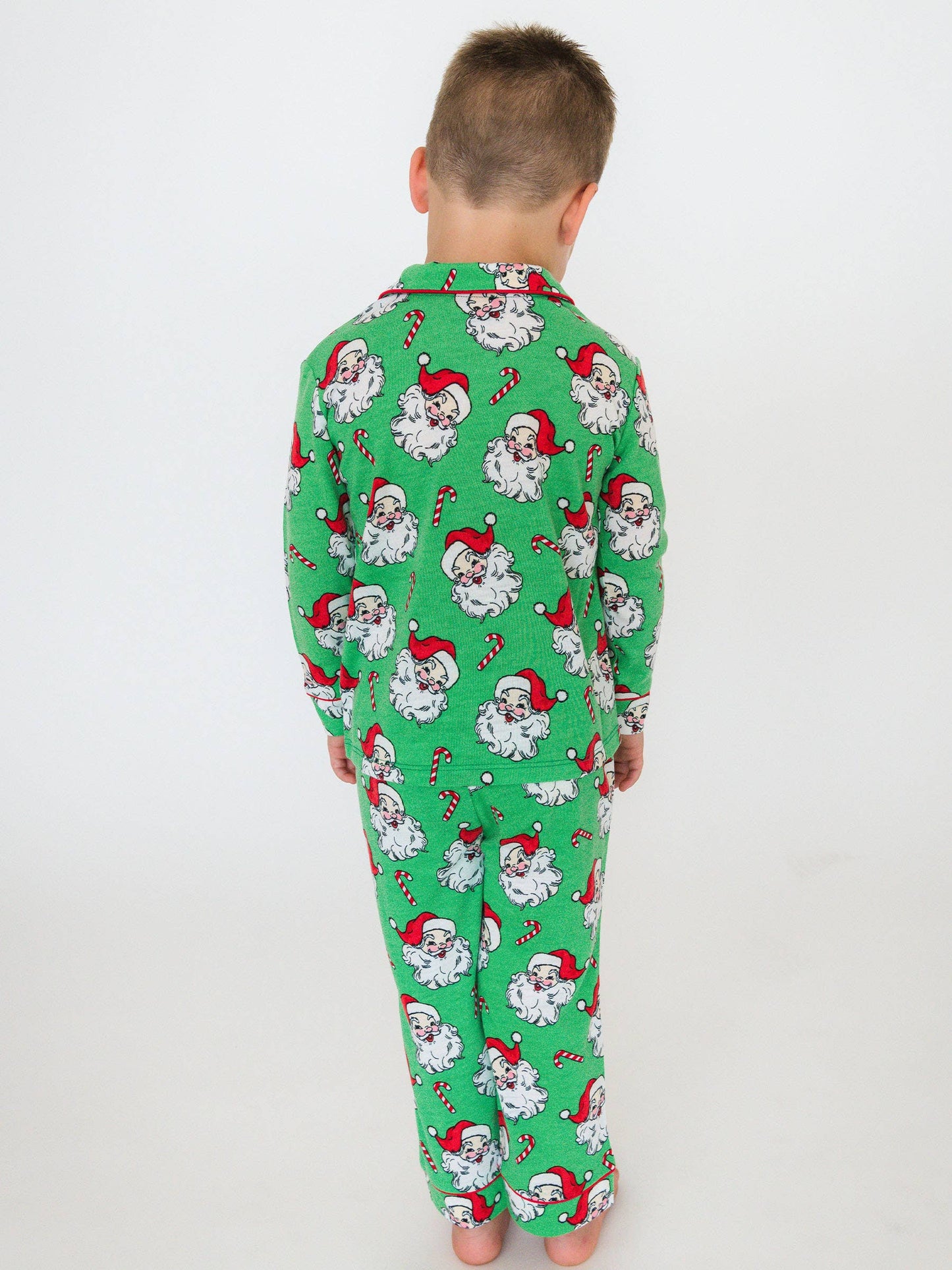 SoftSnooze™ Boys Green Santa Joy Long Sleeve Button Up Pajama Set