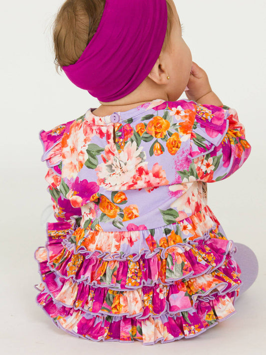 Baby Girls Lavender Valley Knit Long Sleeve Flutter Bubble Romper