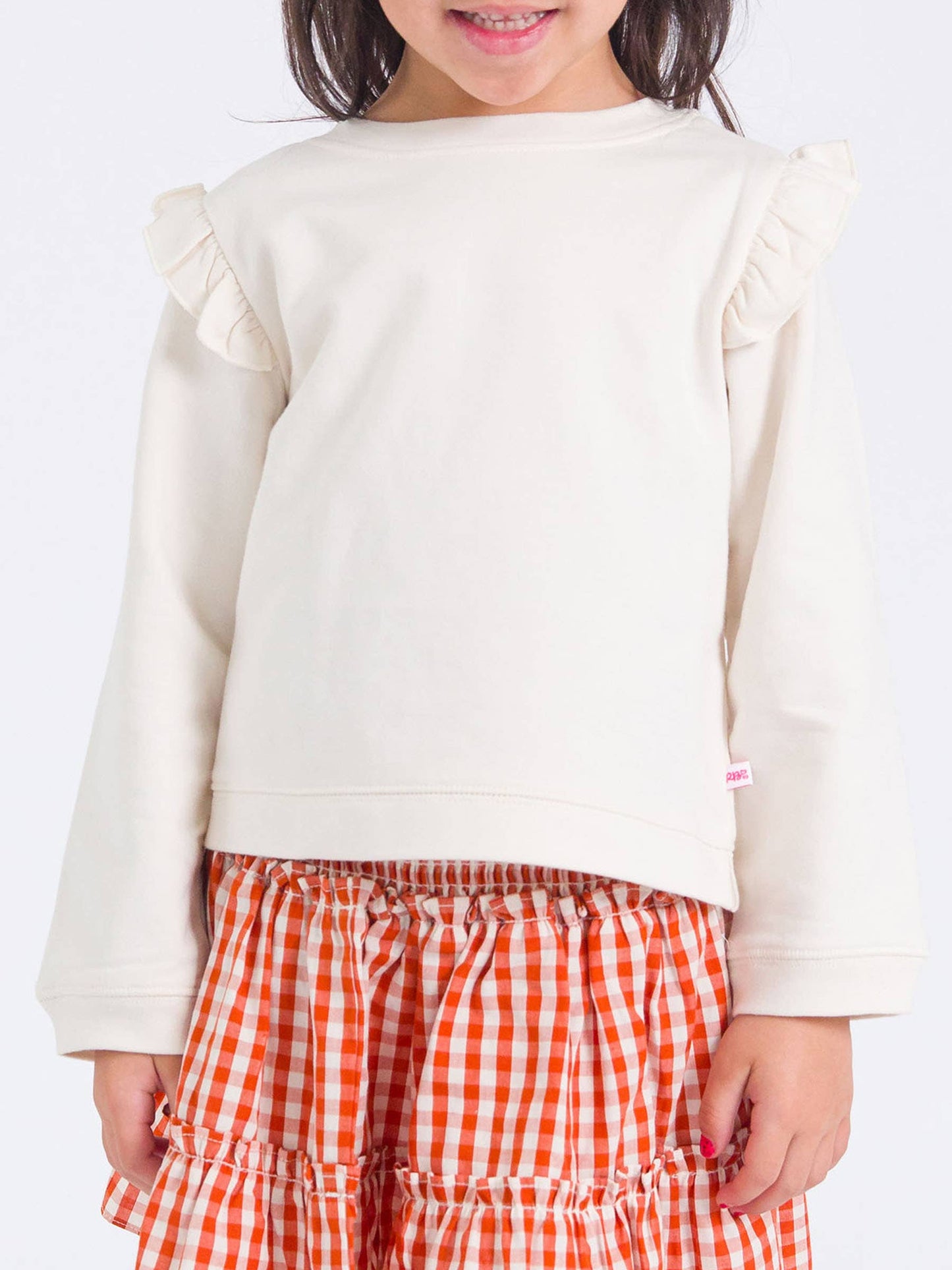 Girls Ivory Knit Flutter Sweatshirt