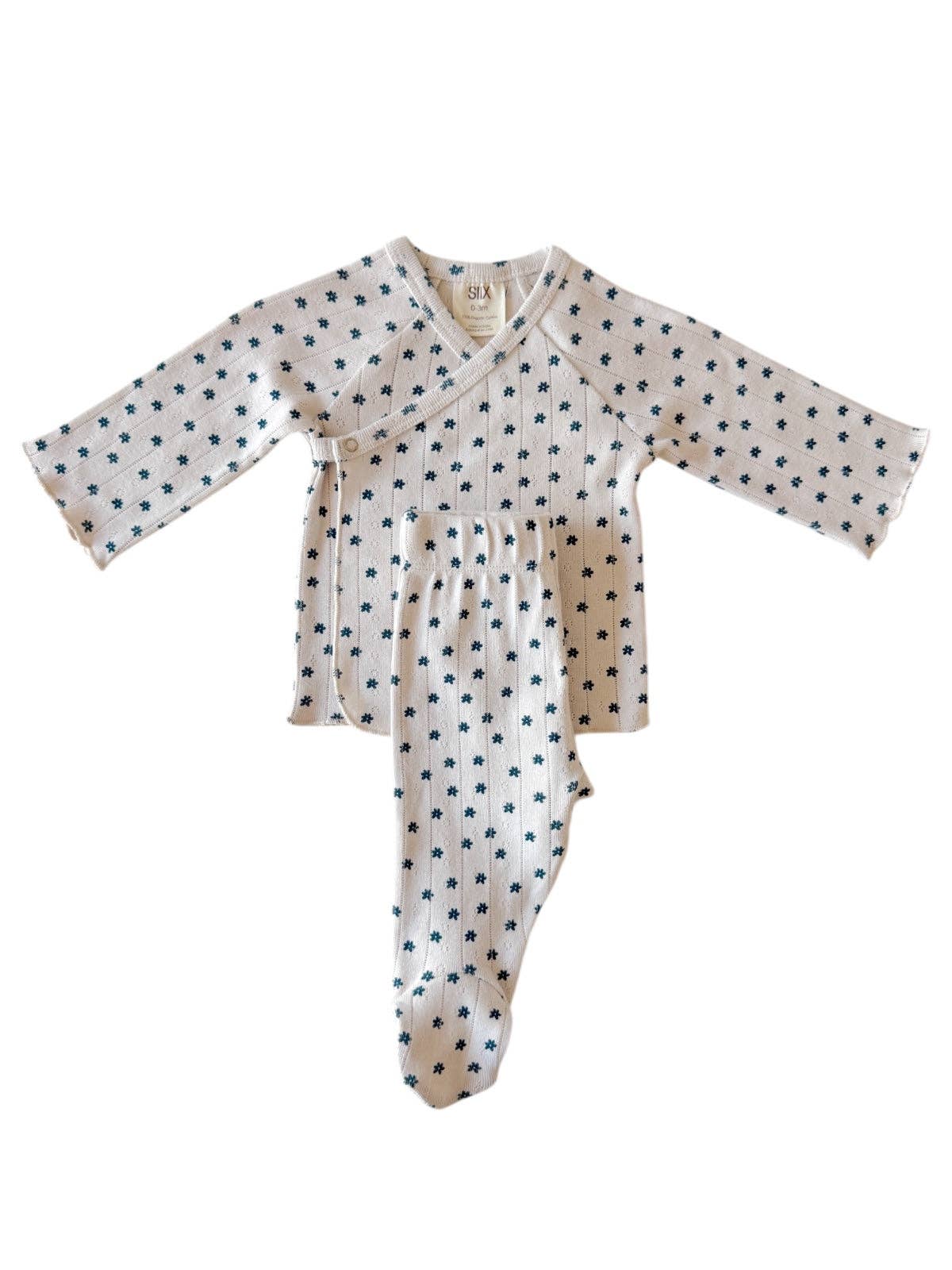 Blue Flower / Organic Pointelle Newborn Set