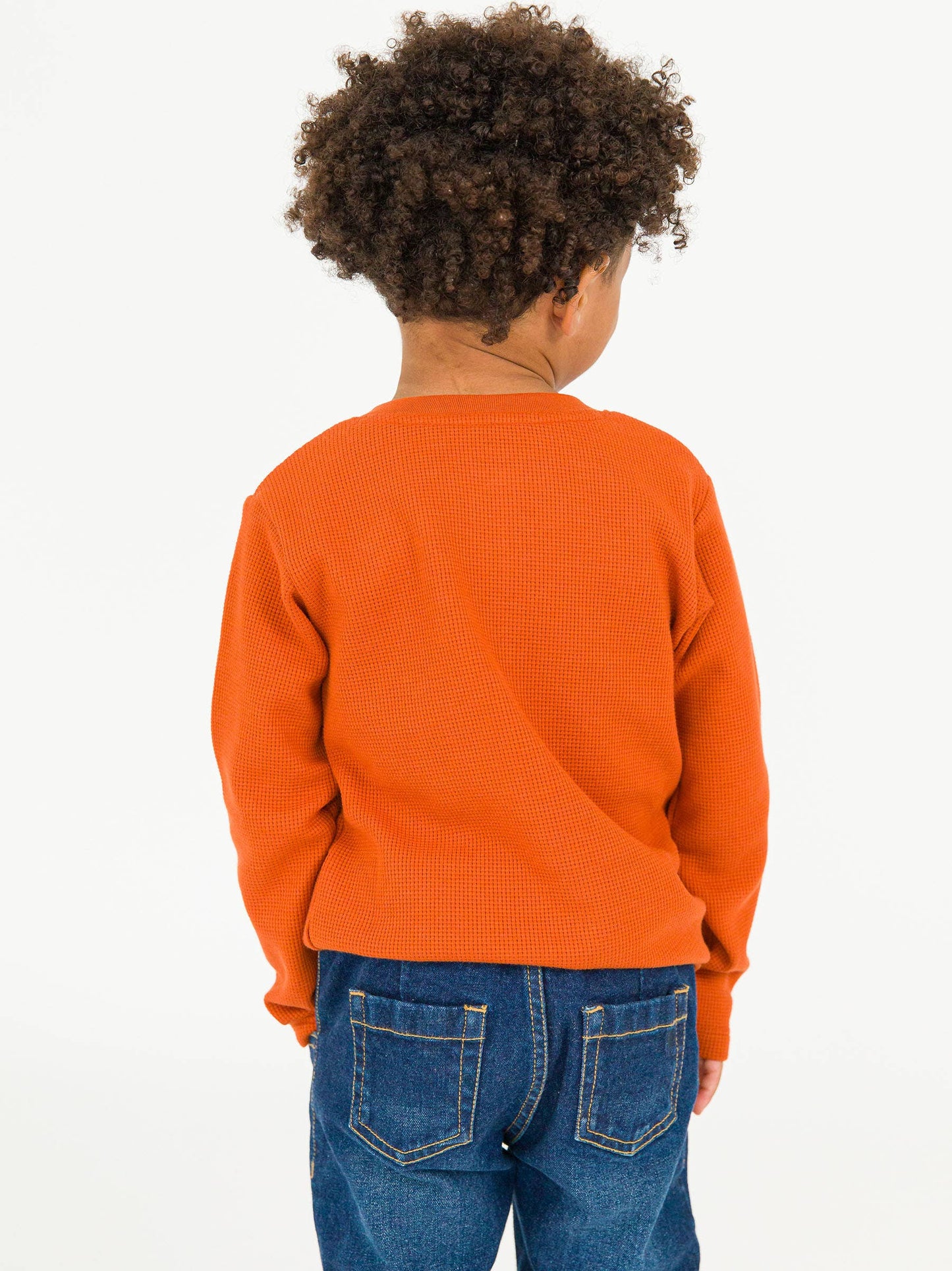 Boys Rust Waffle Knit Long Sleeve Henley Tee