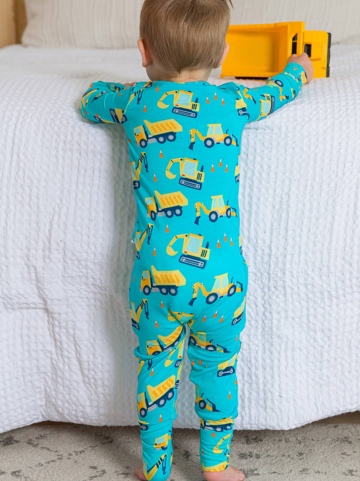 SoftSnooze™ Baby Bamboo Viscose Under Construction Convertible One Piece Footie Pajama