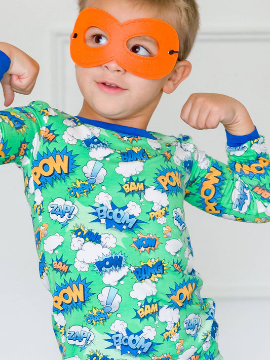 SoftSnooze™ Boys Bamboo Viscose Boom Pow Long Sleeve Pajama Set