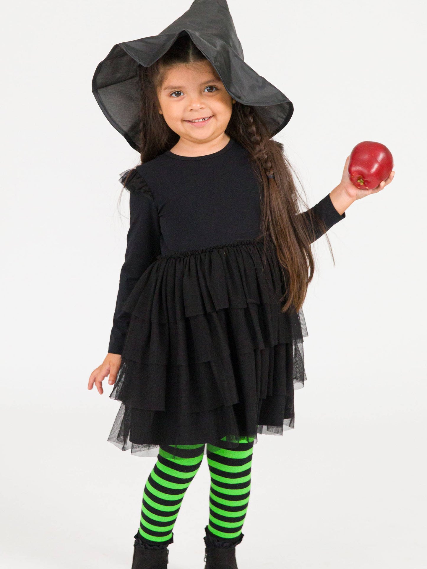 Girls Green & Black Stripe Patterned Footless Ruffle Tights