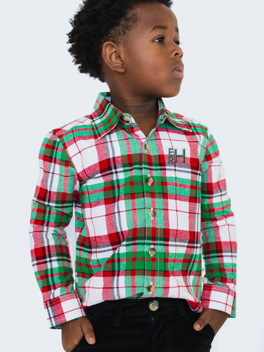 Boys Dashing Dreams Plaid Long Sleeve Button Down Shirt