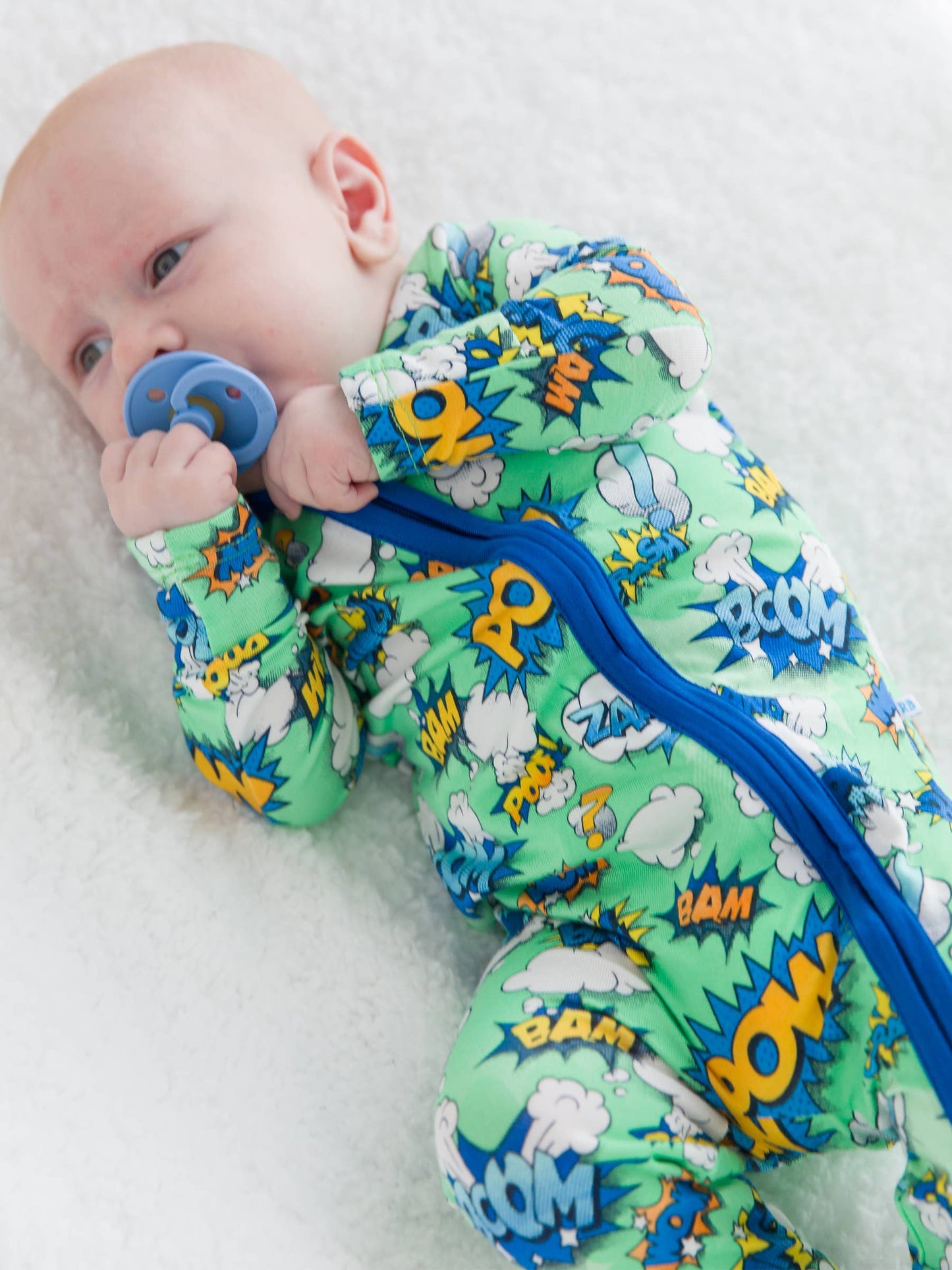 SoftSnooze™ Baby Boys Bamboo Viscose Boom Pow Footed One Piece Pajama