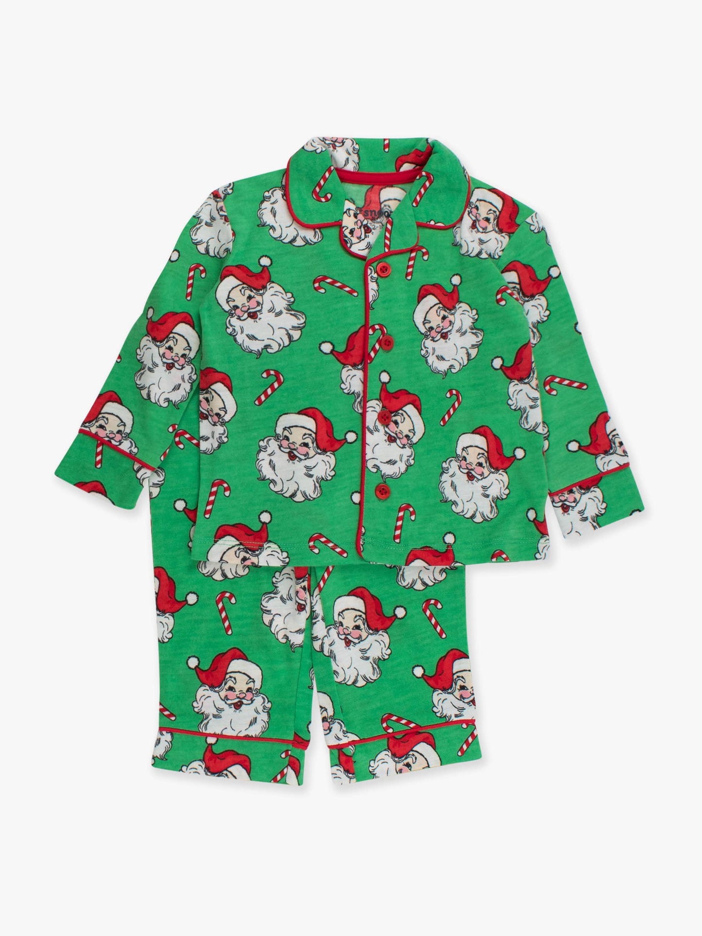 SoftSnooze™ Boys Green Santa Joy Long Sleeve Button Up Pajama Set