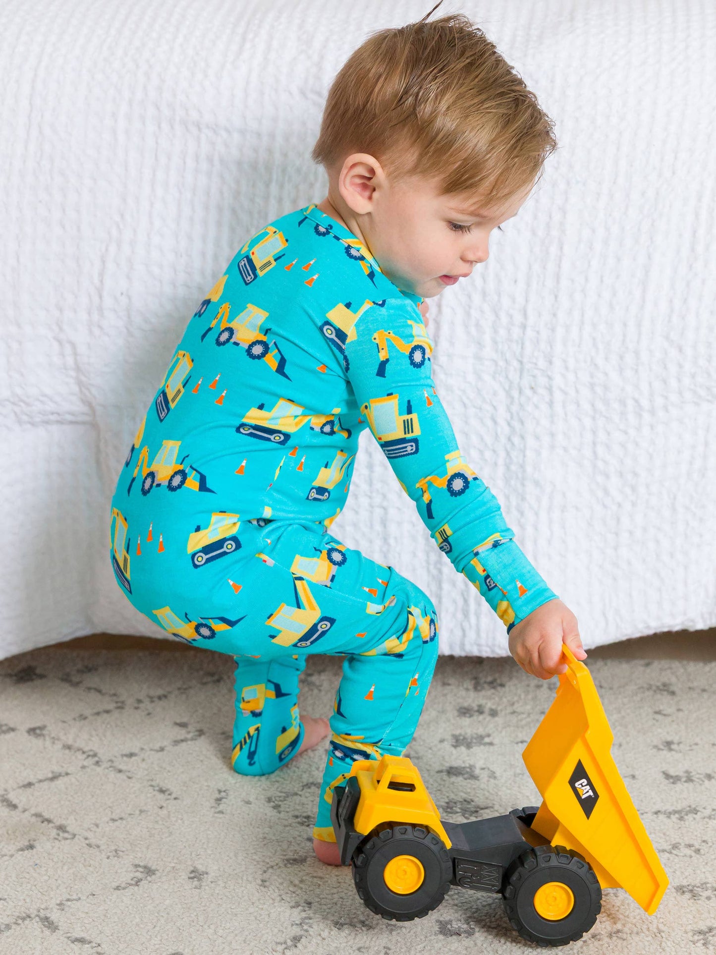 SoftSnooze™ Baby Bamboo Viscose Under Construction Convertible One Piece Footie Pajama