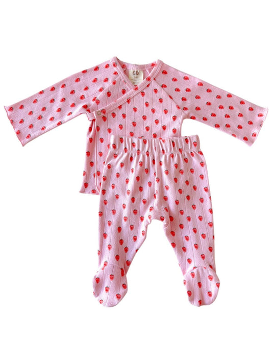 Pink Strawberry / Organic Pointelle Newborn Set