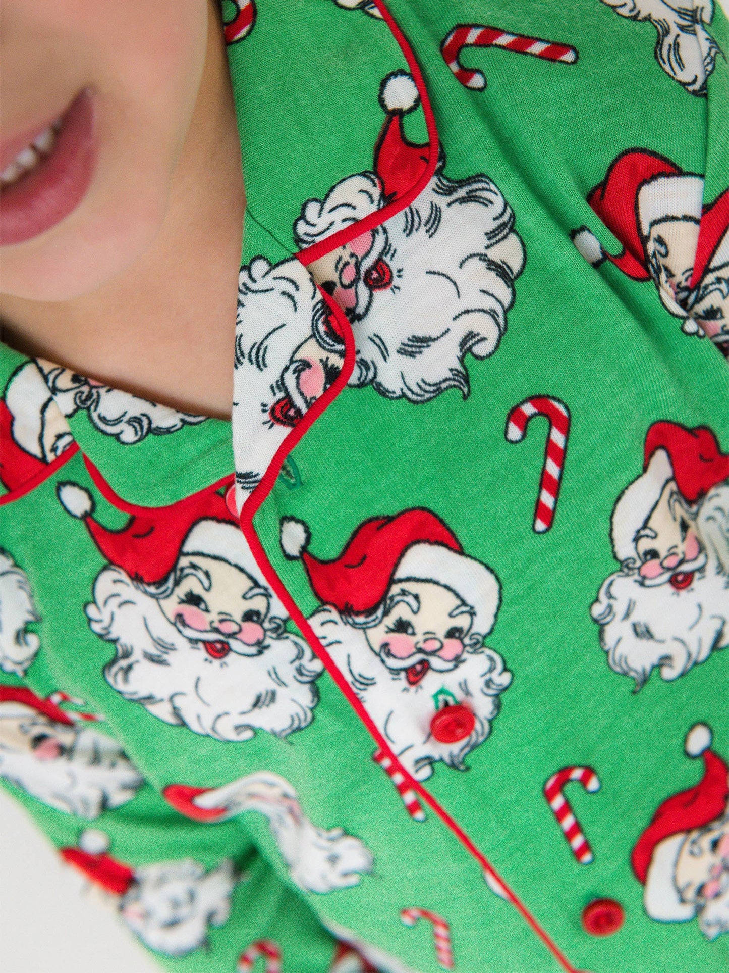 SoftSnooze™ Boys Green Santa Joy Long Sleeve Button Up Pajama Set