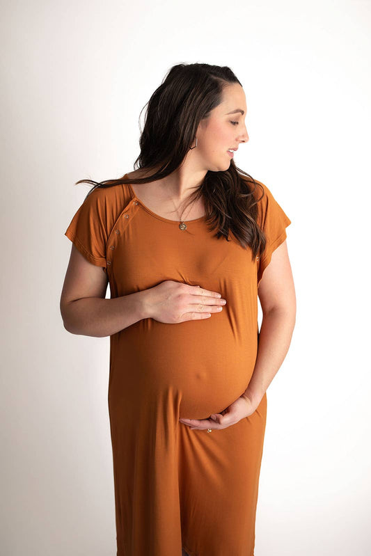 Saddle Orange Western Mommy Labor & Delivery/ Nursing Gown