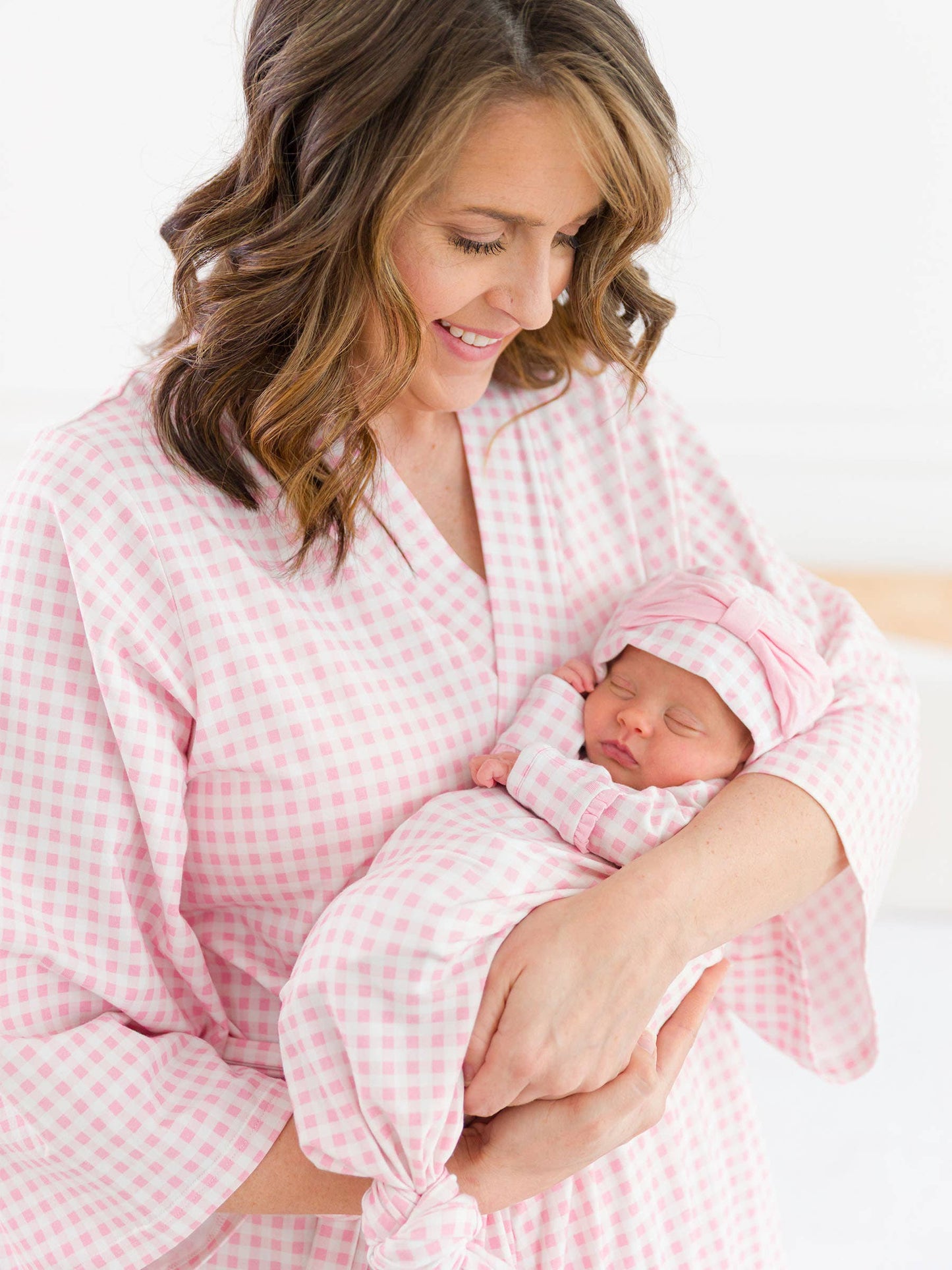 SoftSnooze™ Women's Cotton Modal Pink Gingham Mommy & Me Maternity Robe