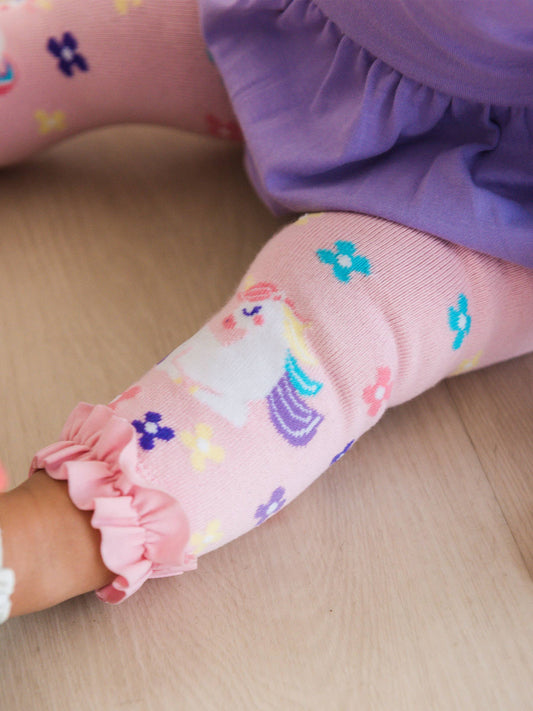 Girls Unicorn Blooms Patterned Footless Ruffle Tights