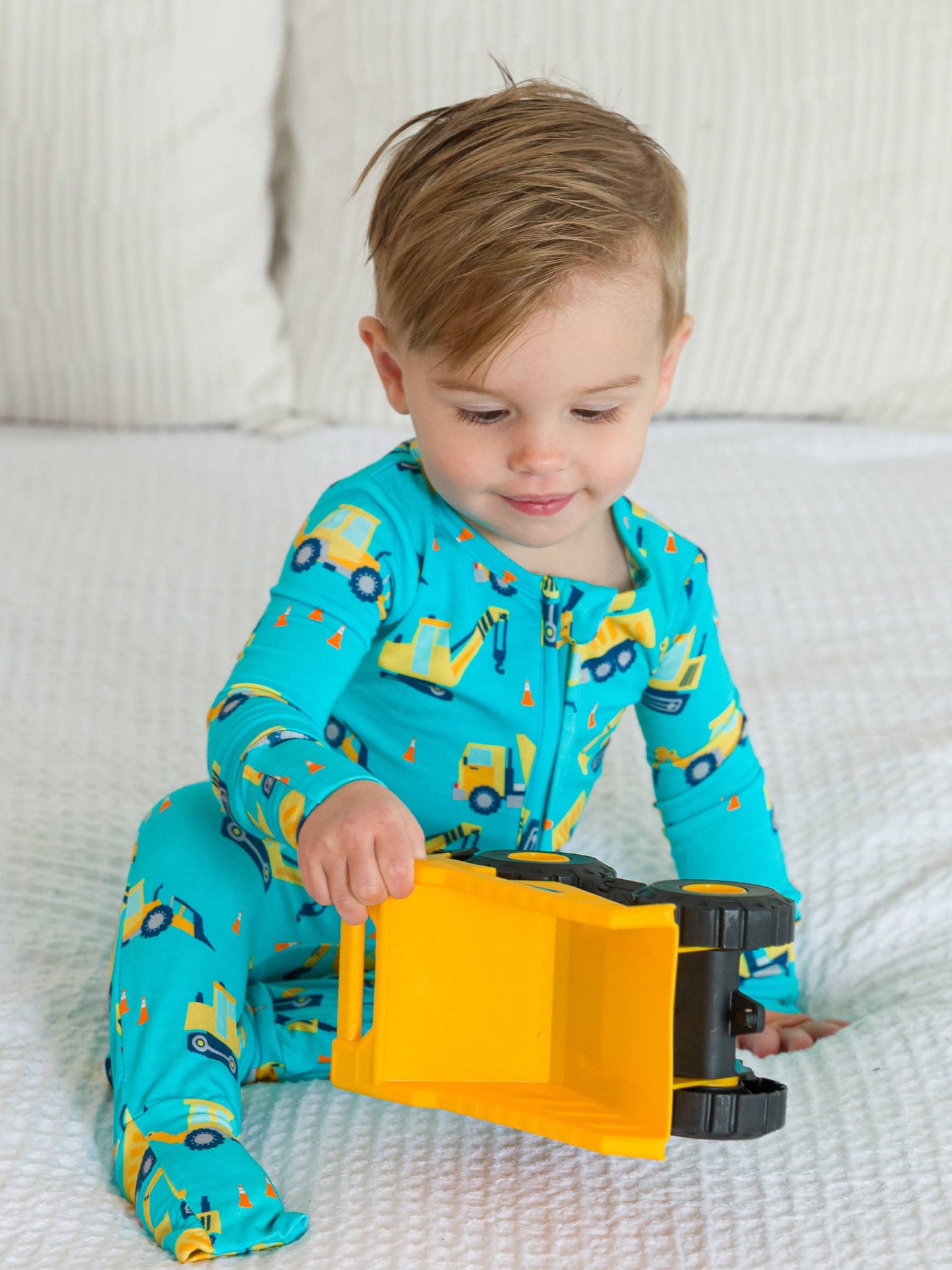 SoftSnooze™ Baby Bamboo Viscose Under Construction Convertible One Piece Footie Pajama