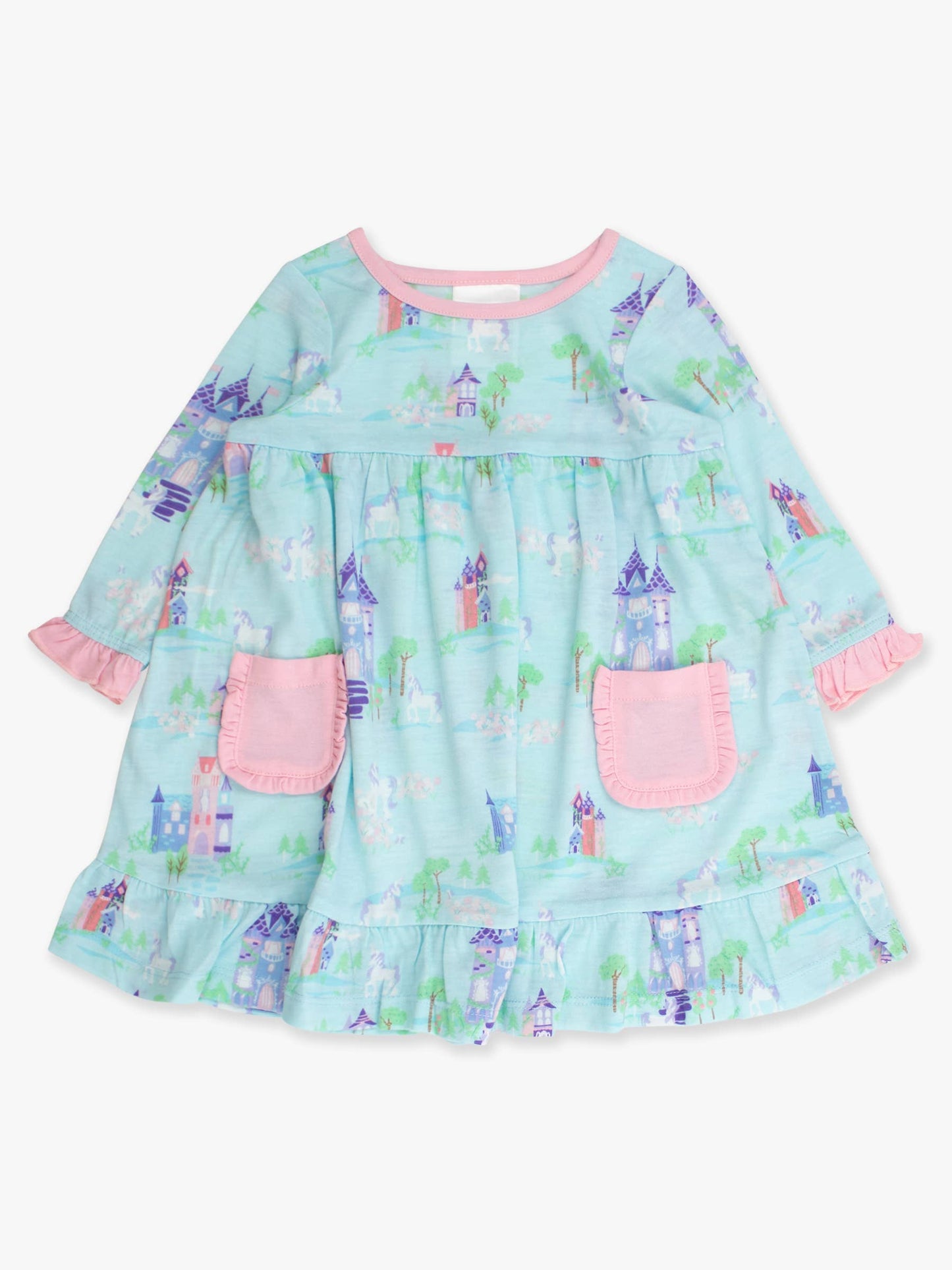 SoftSnooze™ Girls Once Upon a Castle Long Sleeve Ruffle Pocket Pajama Night Gown