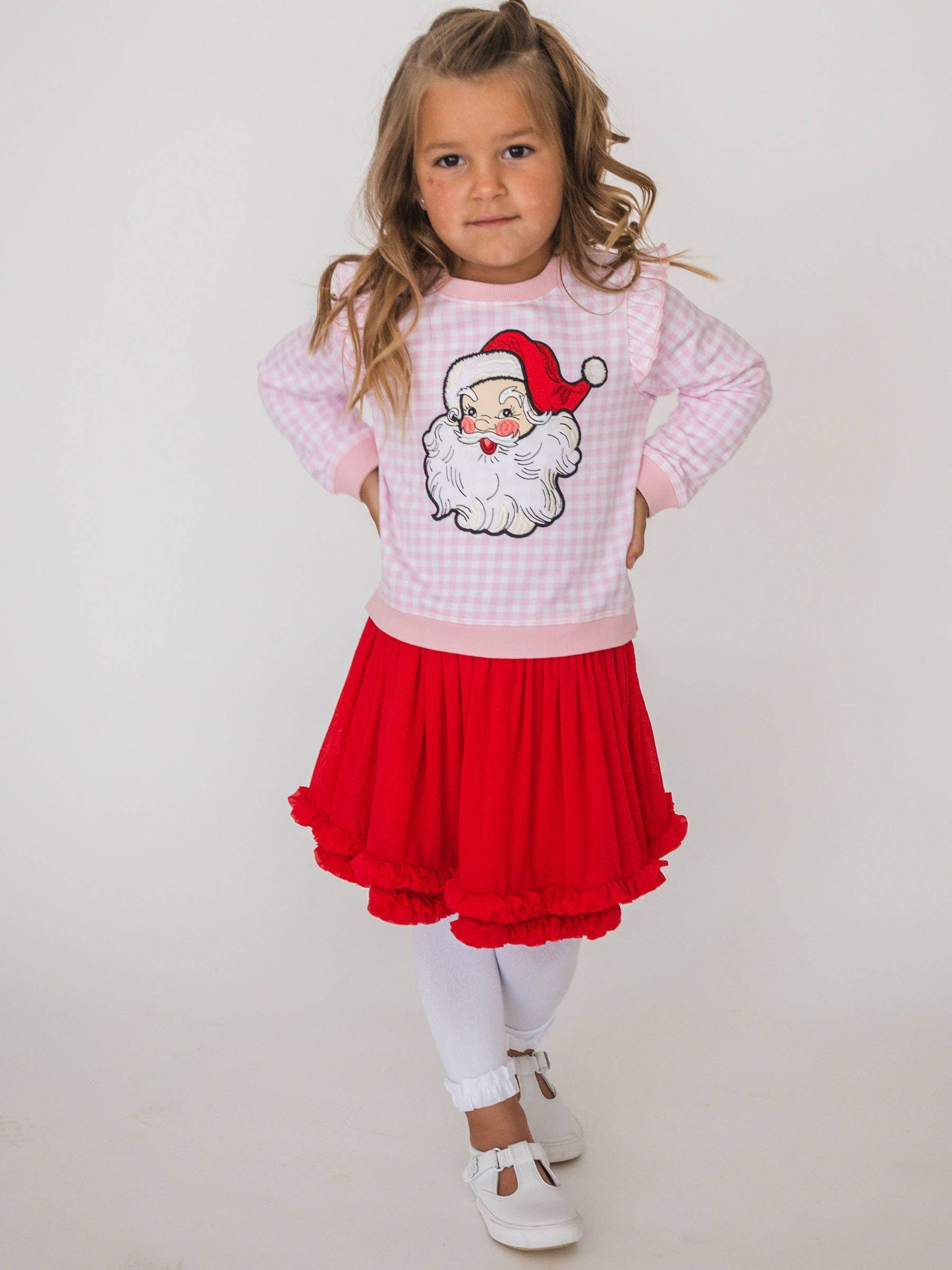 Girls Red Elastic Waist Ruffle Tulle Skirt