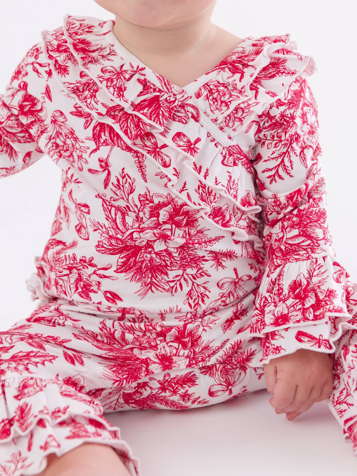 Baby Girls Red Jingle Toile the Way Knit Long Sleeve Ruffle Flare Romper