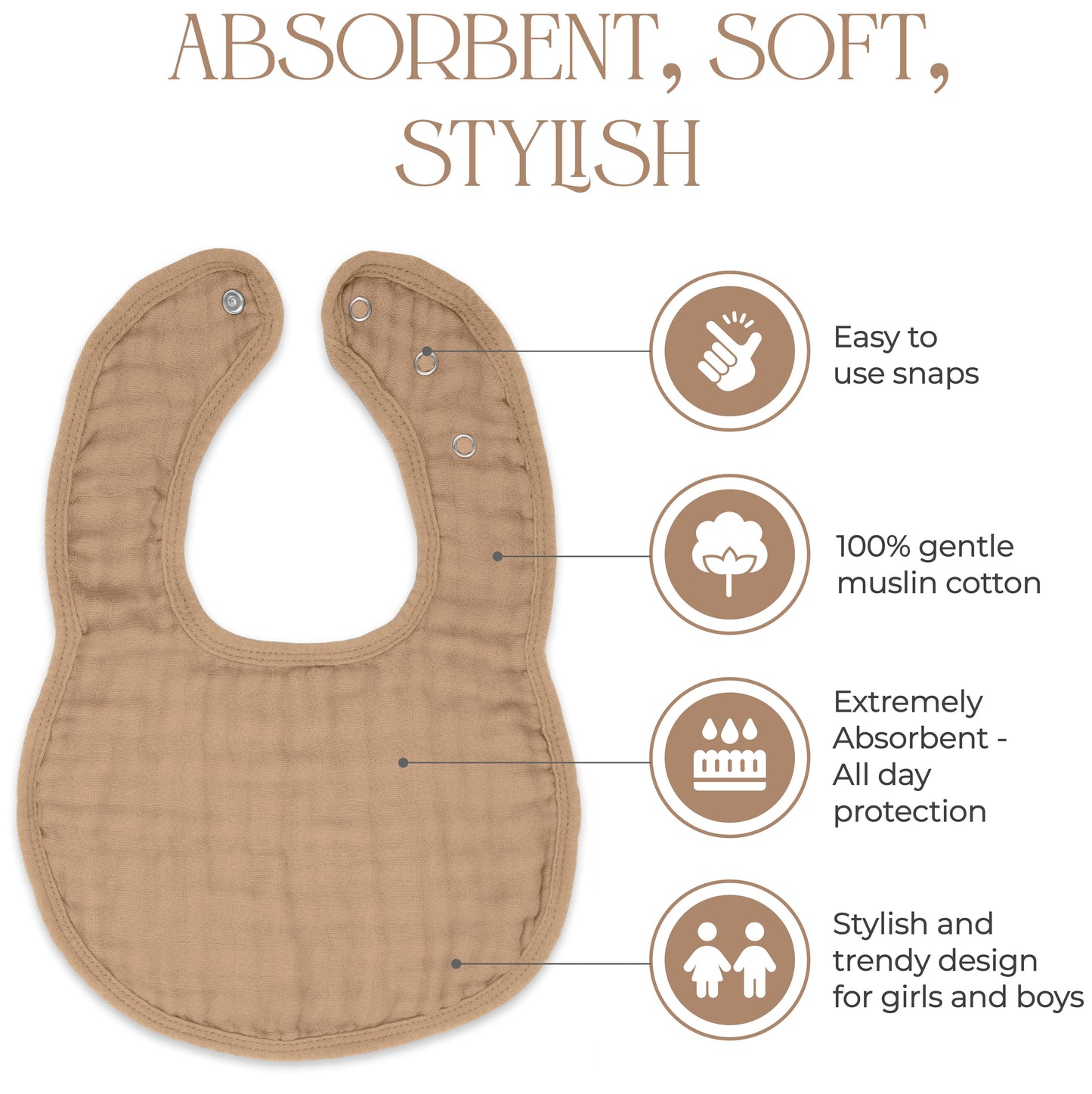 Muslin Cotton Baby Bibs Adjustable Size by Comfy Cubs