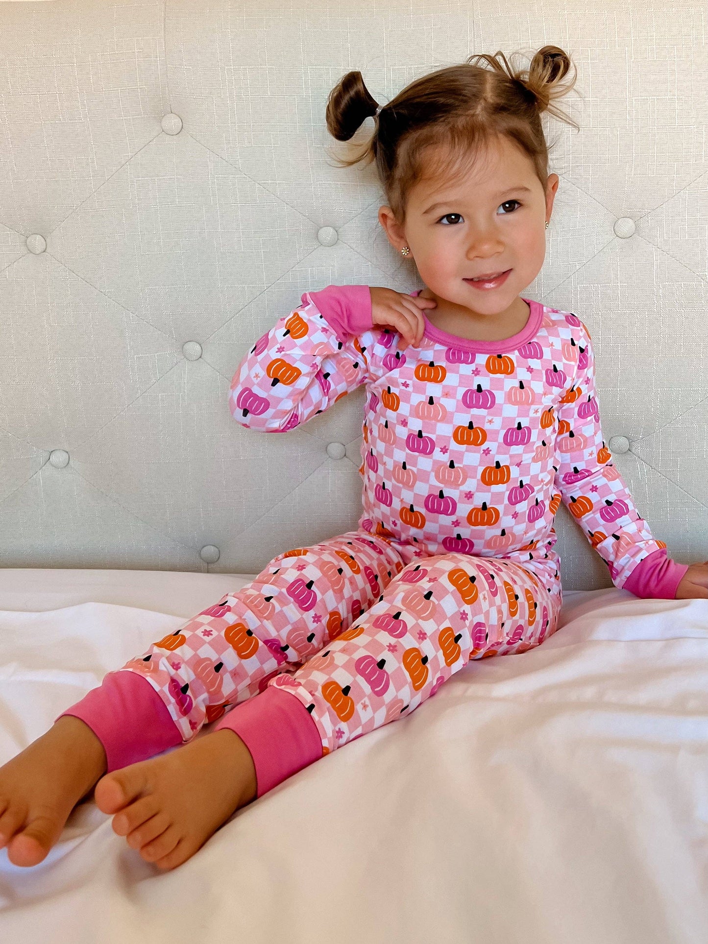Long Sleeve 2-Piece Set, Pumpkin Checkerboard Pink