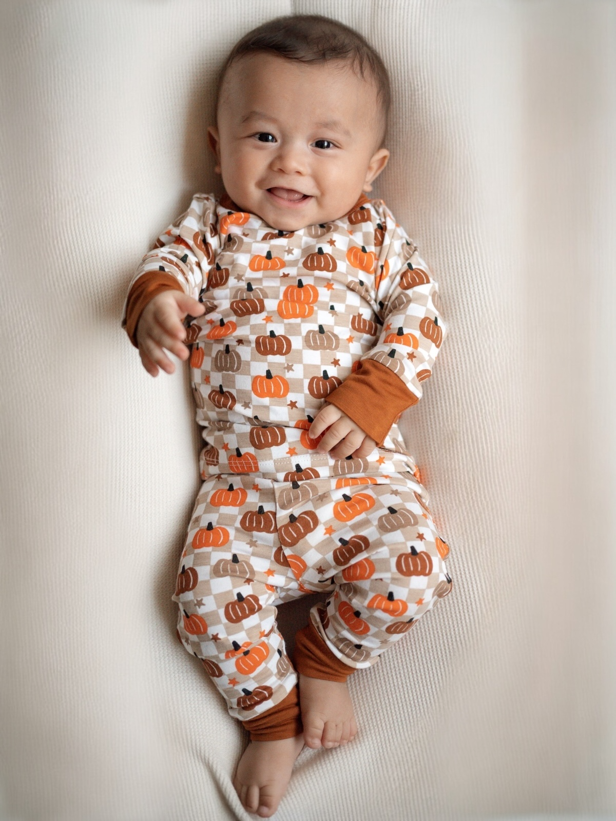 Long Sleeve 2-Piece Set, Pumpkin Checkerboard