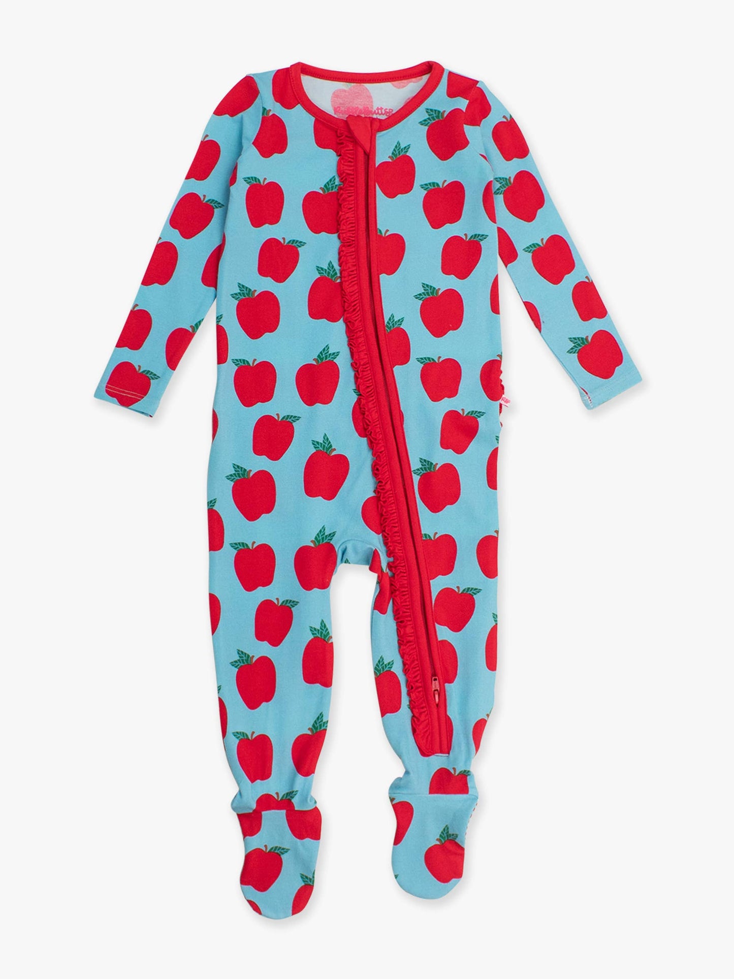 SoftSnooze™ Baby Girls Modal Blend Blue Apple of My Eye Footed Ruffle One Piece Pajama
