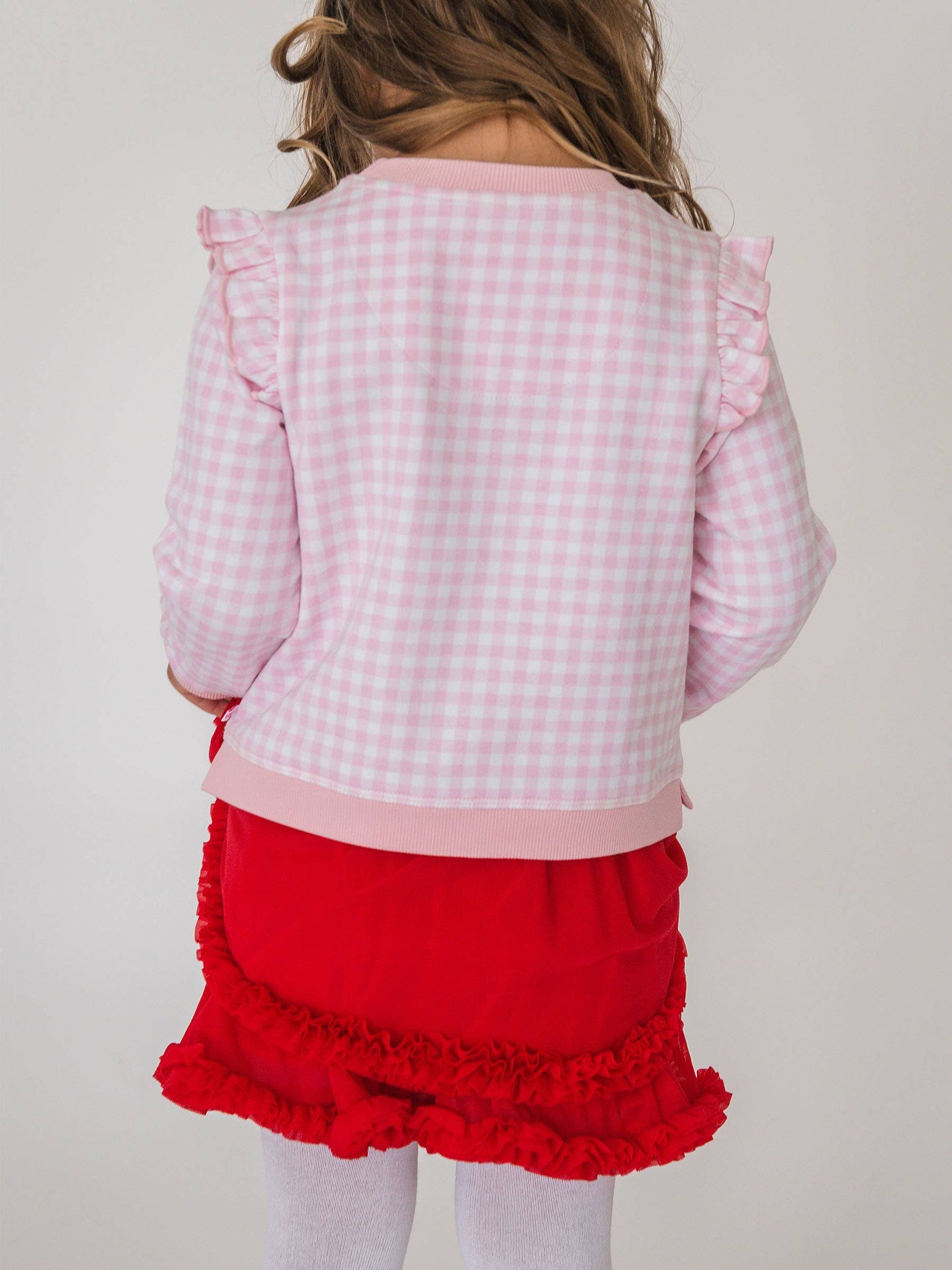 Girls Red Elastic Waist Ruffle Tulle Skirt