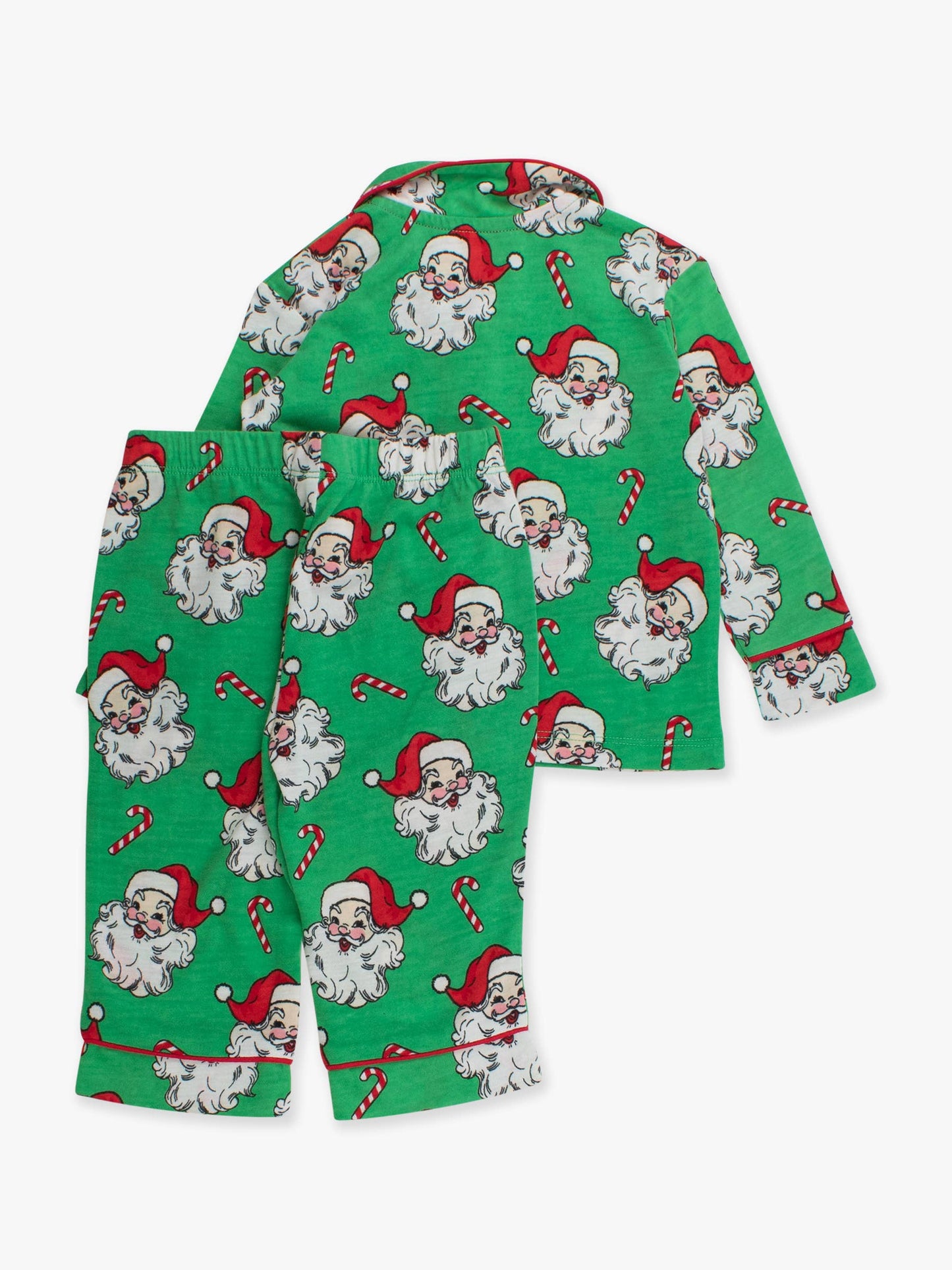 SoftSnooze™ Boys Green Santa Joy Long Sleeve Button Up Pajama Set
