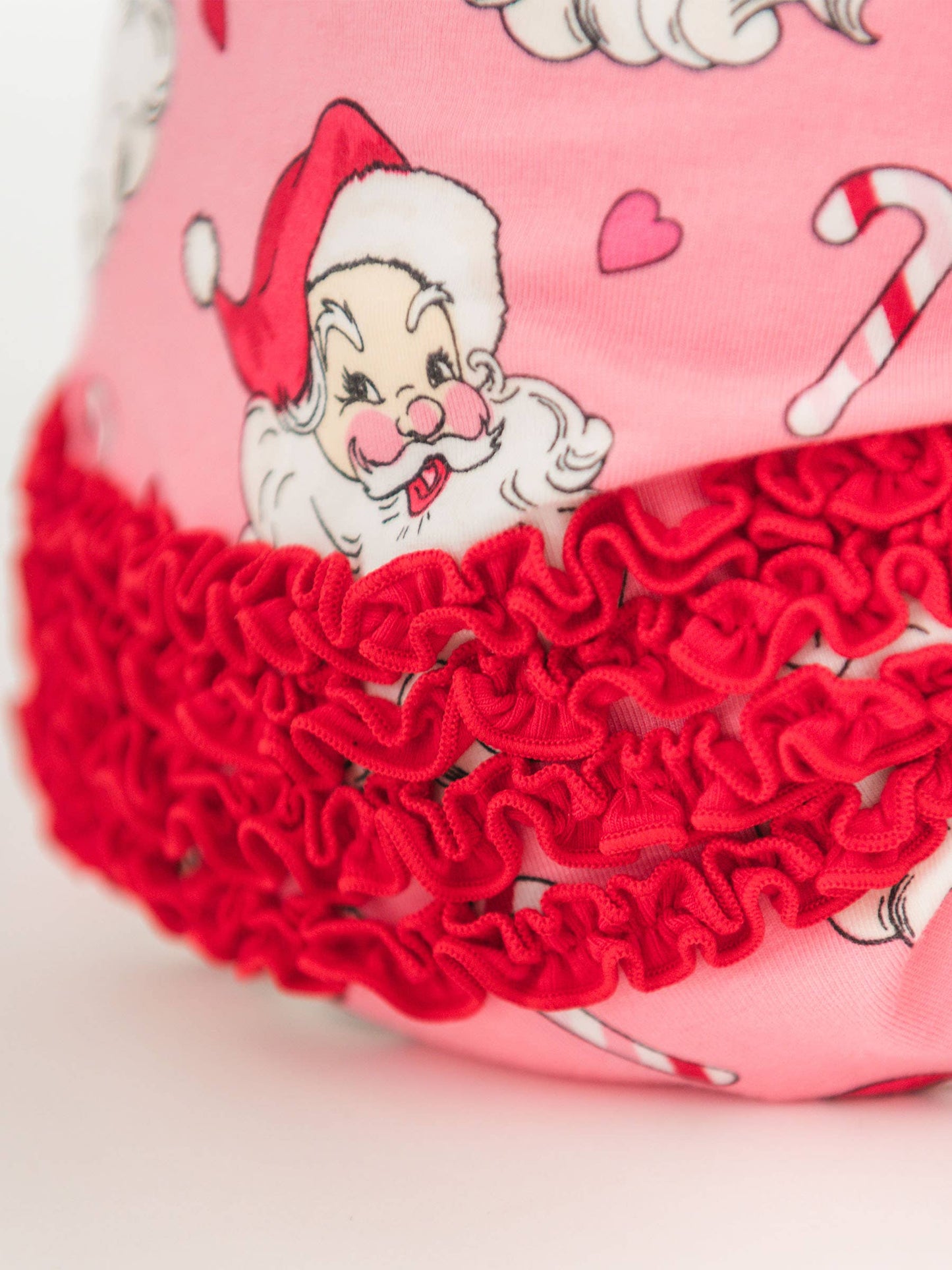 SoftSnooze™ Baby Girls Cotton Modal Pink Santa Joy Footed Ruffle One Piece Pajama