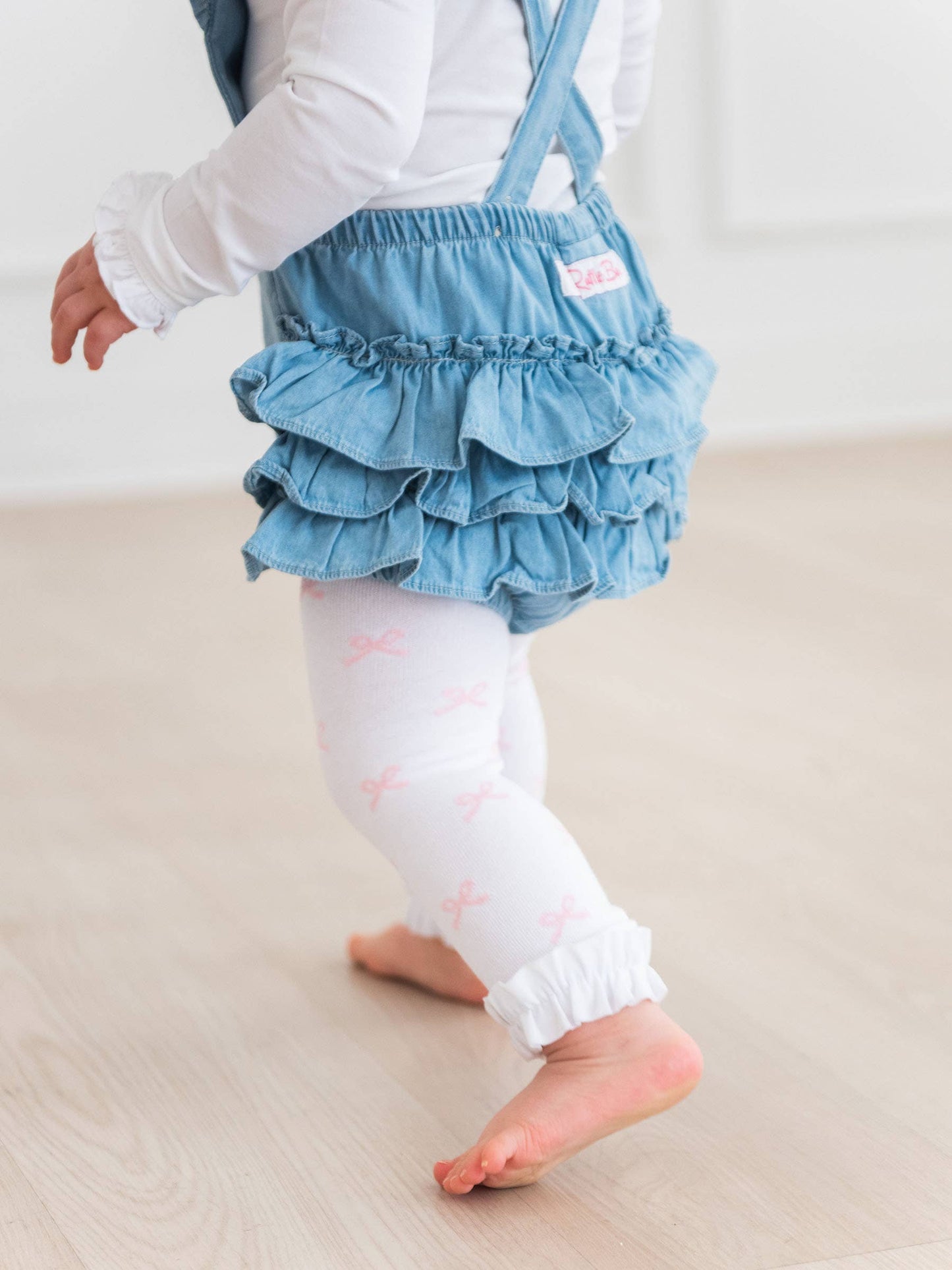 Girls Pink Bows Patterned Footless Ruffle Tights