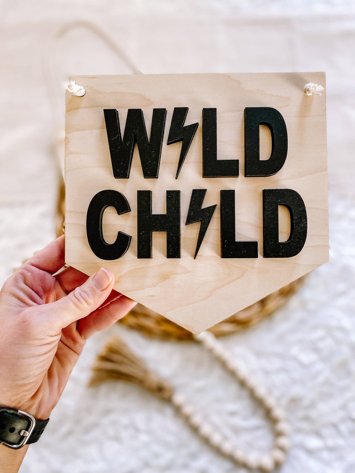 Wild Child Lightning Bolt Nursery Pennant Wall Sign