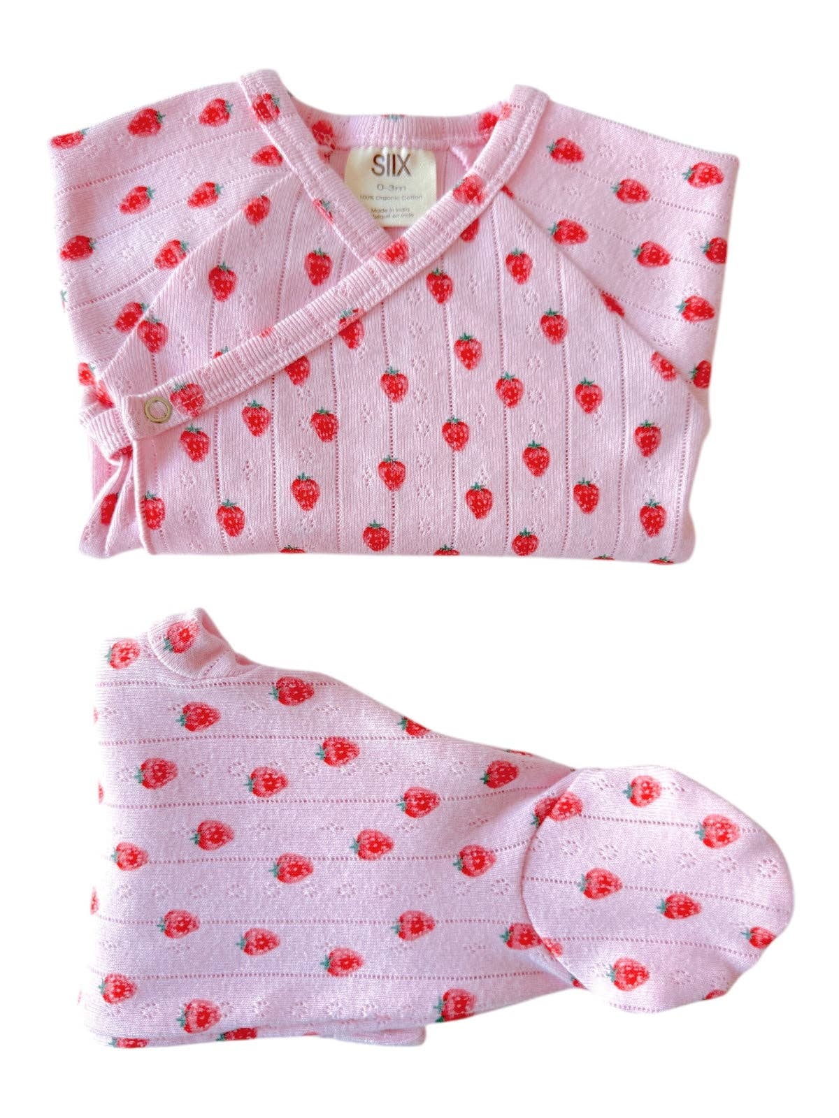 Pink Strawberry / Organic Pointelle Newborn Set