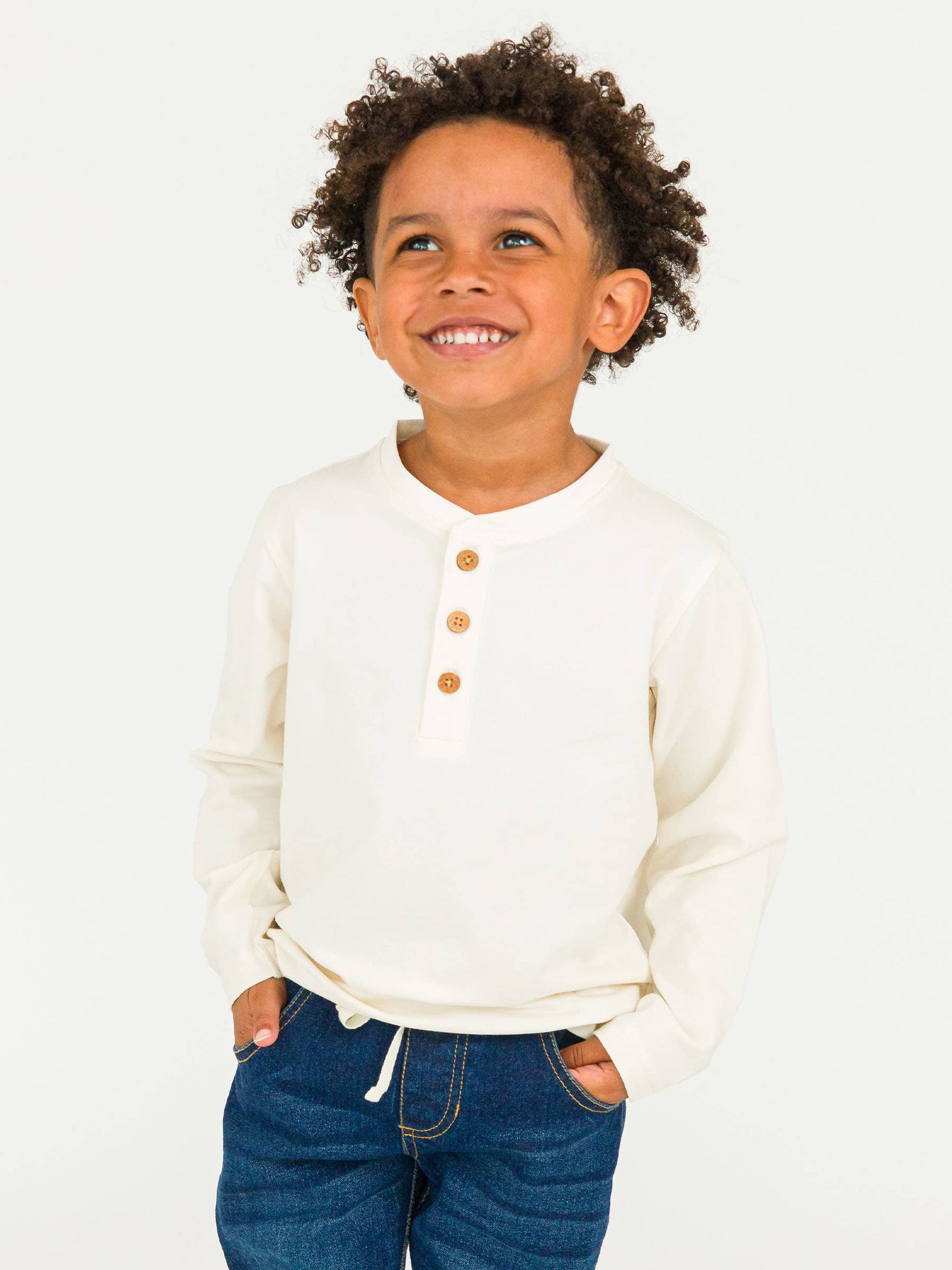 Boys Ivory Knit Long Sleeve Henley Tee