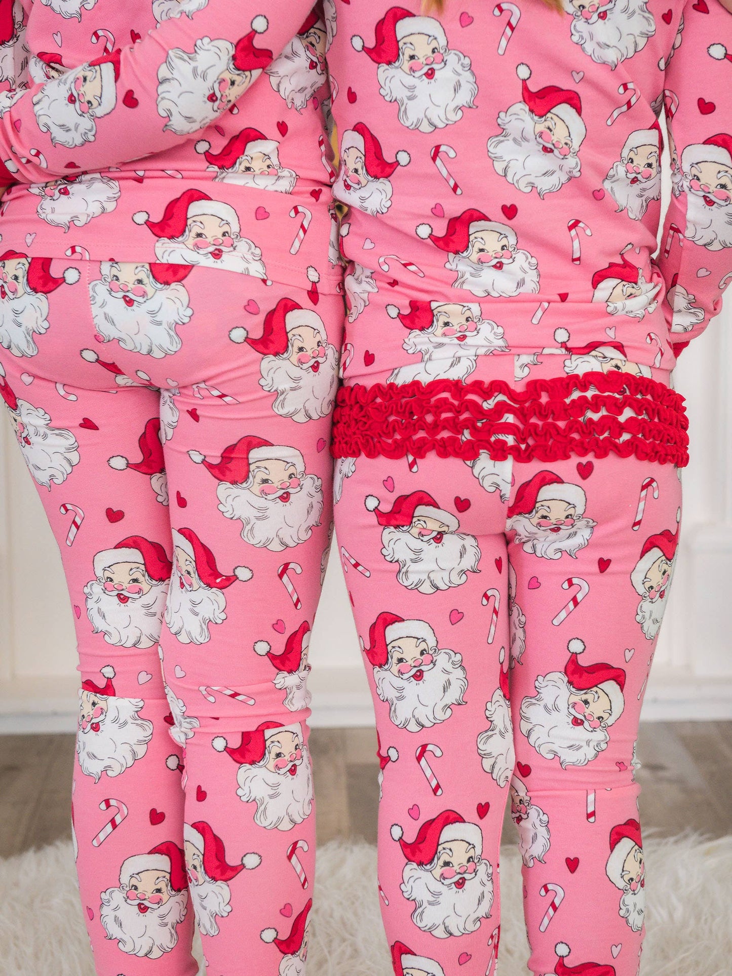 SoftSnooze™ Toddler Girls Cotton Modal Pink Santa Joy Ruffle Long Sleeve Pajama Set with Signature Rear Ruffles