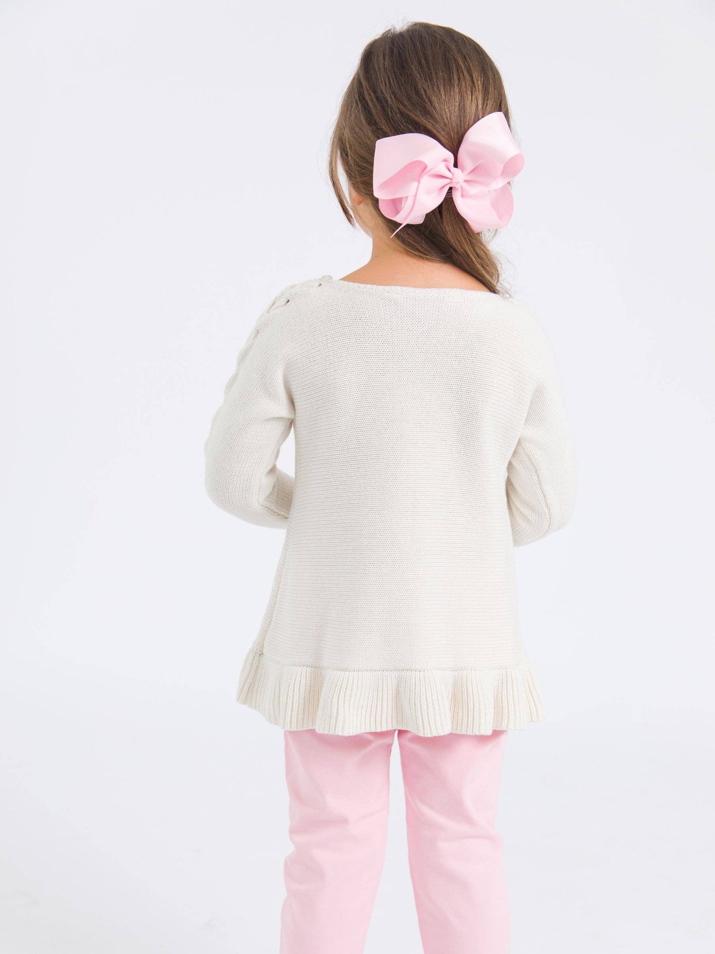 Girls Ivory Ruffle Hem Lace Up Sweater