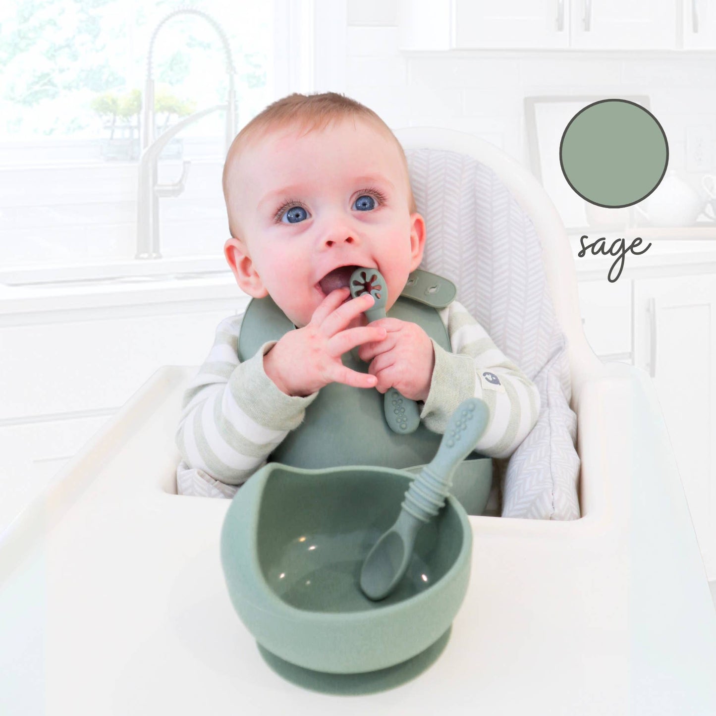 Infant Training Spoons for Self Feeding - Sage