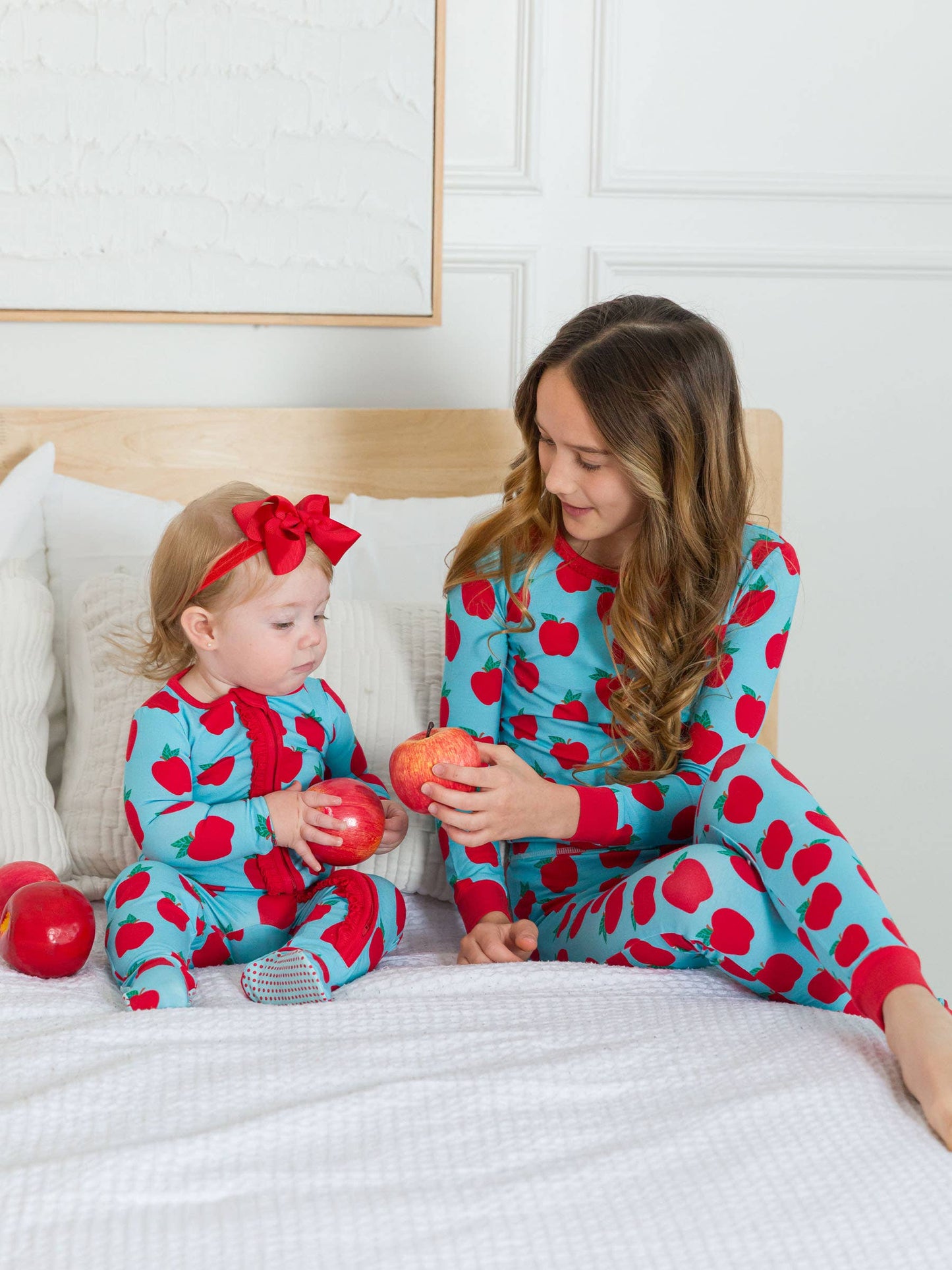 SoftSnooze™ Baby Girls Modal Blend Blue Apple of My Eye Footed Ruffle One Piece Pajama