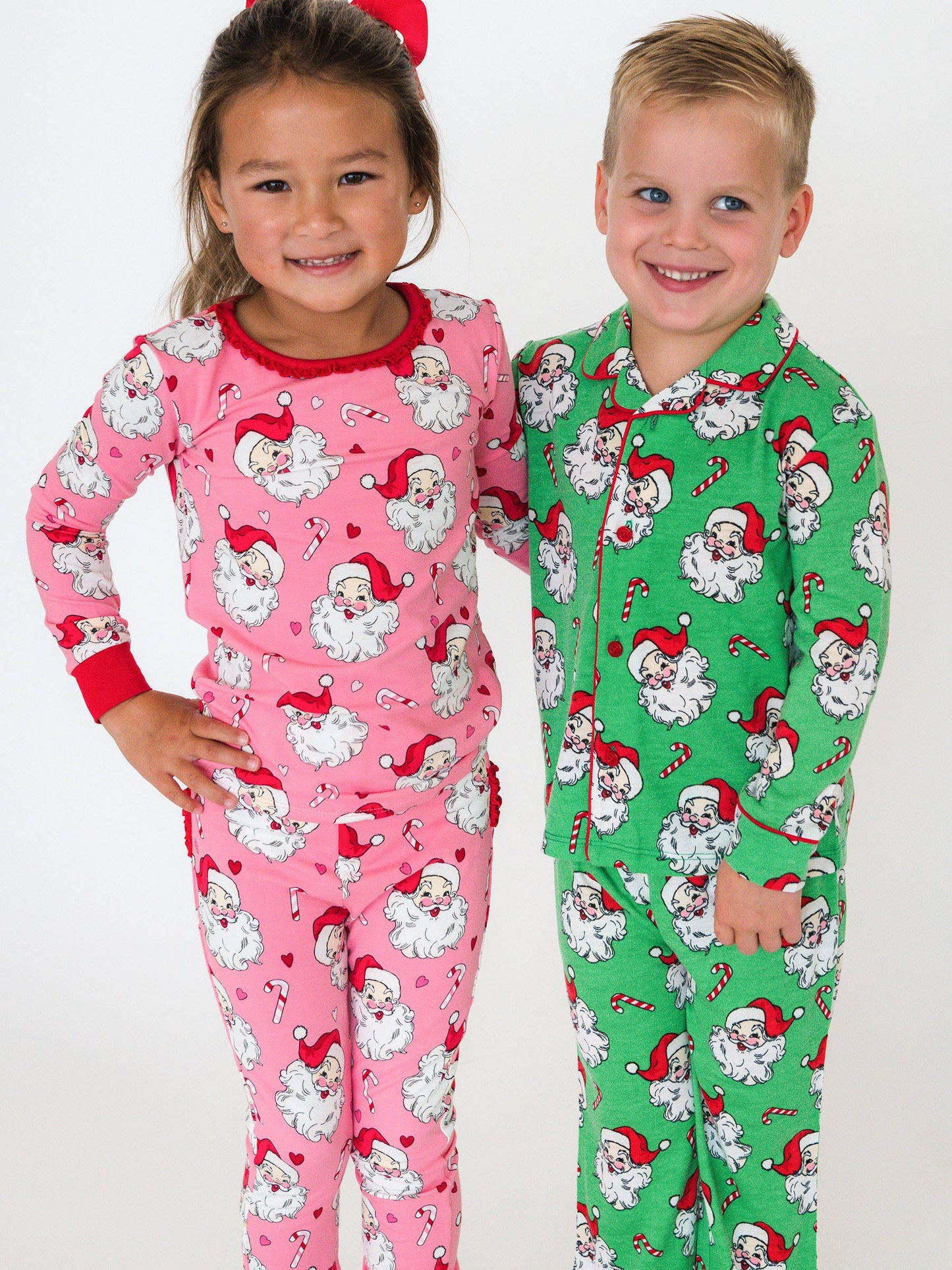 SoftSnooze™ Boys Green Santa Joy Long Sleeve Button Up Pajama Set