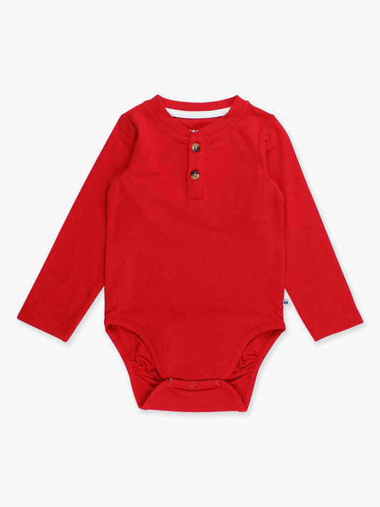 Baby Boys Red Knit Long Sleeve 2-Button Henley Bodysuit