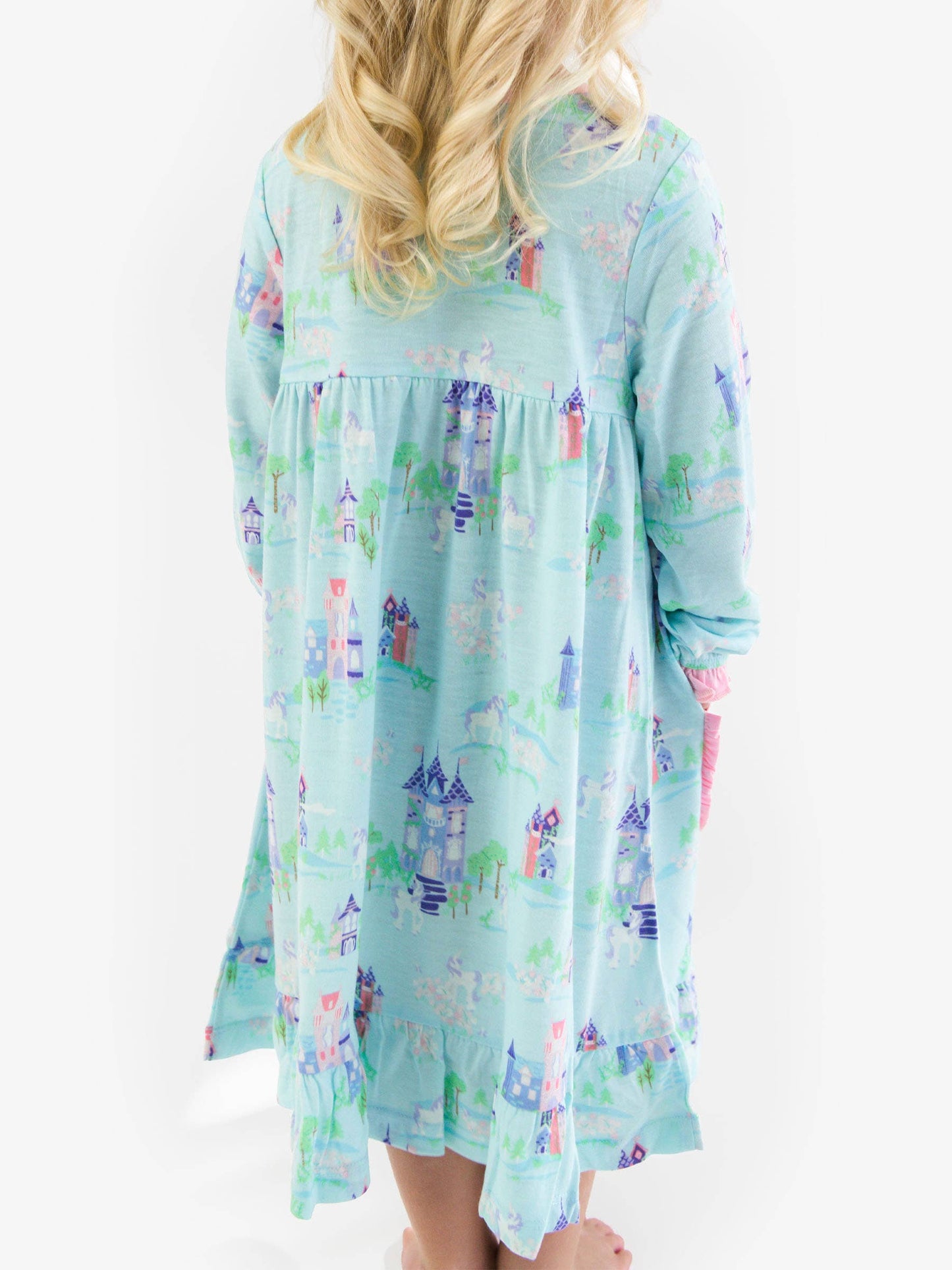 SoftSnooze™ Girls Once Upon a Castle Long Sleeve Ruffle Pocket Pajama Night Gown