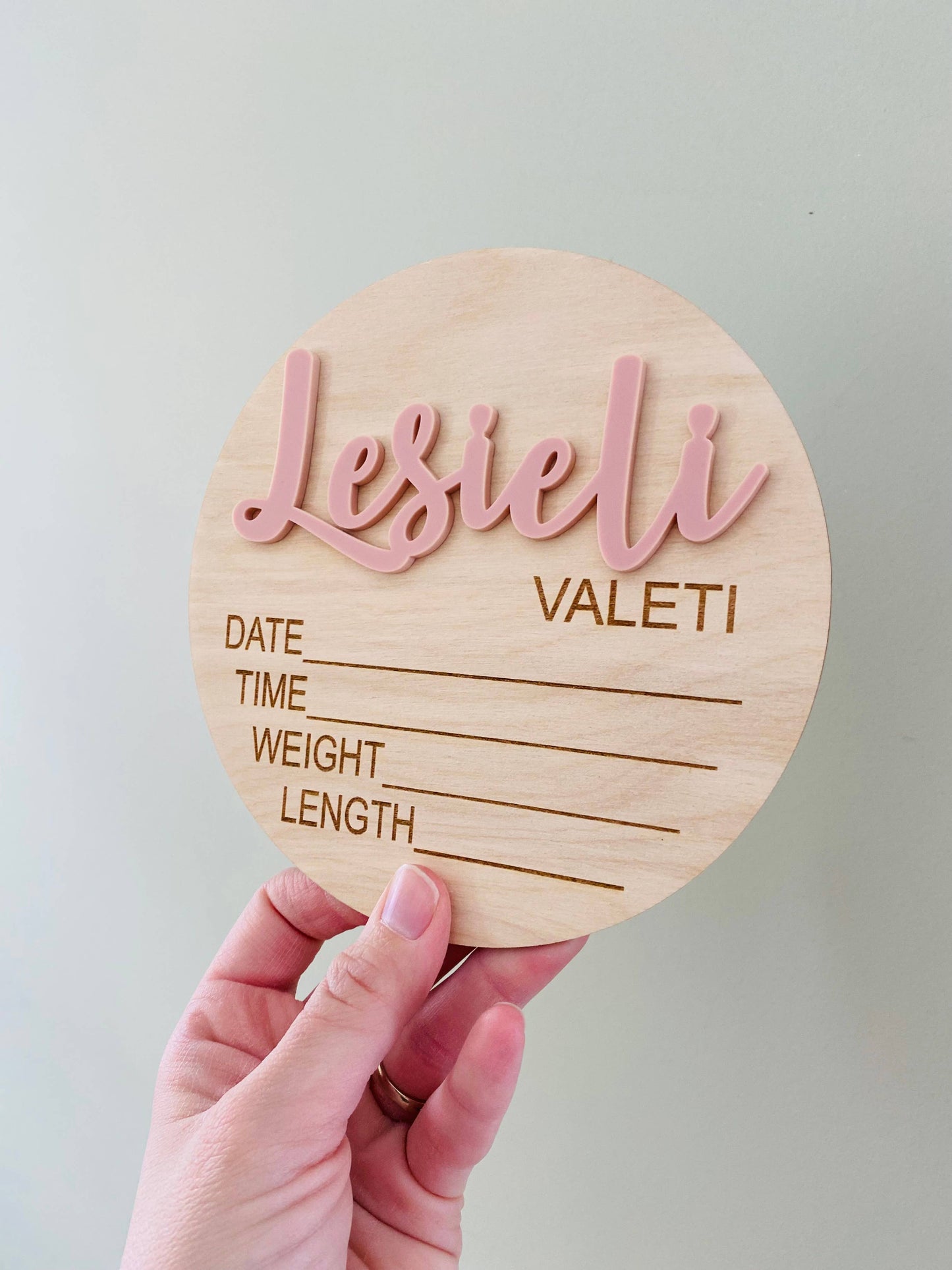 CUSTOM NAME Birth Stat Announcement Wood Disc - Layered 3D