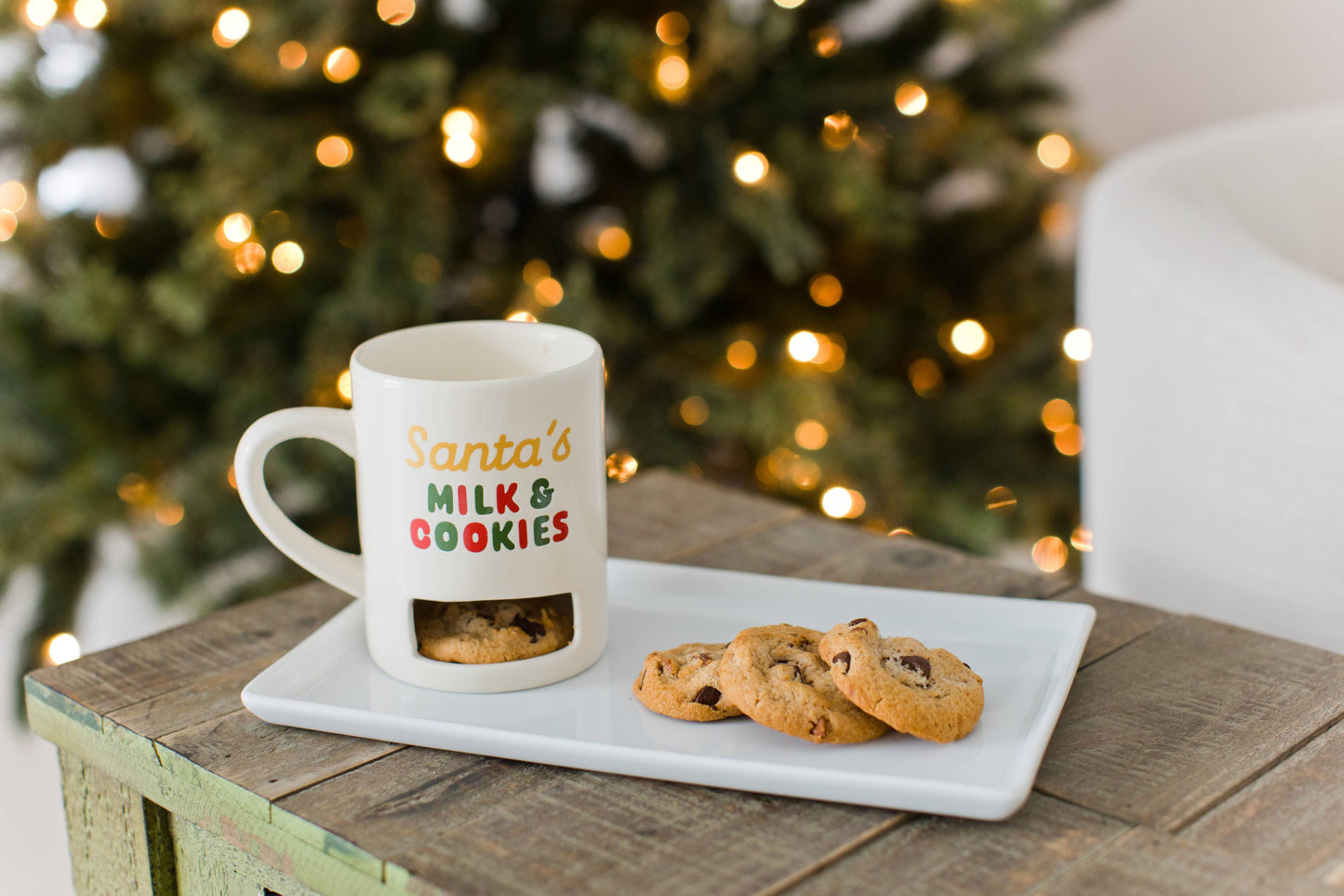 Santa’s Milk & Cookies Christmas Ceramic Mug, White