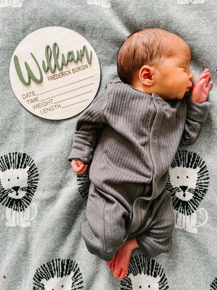 CUSTOM NAME Birth Stat Announcement Wood Disc - Layered 3D