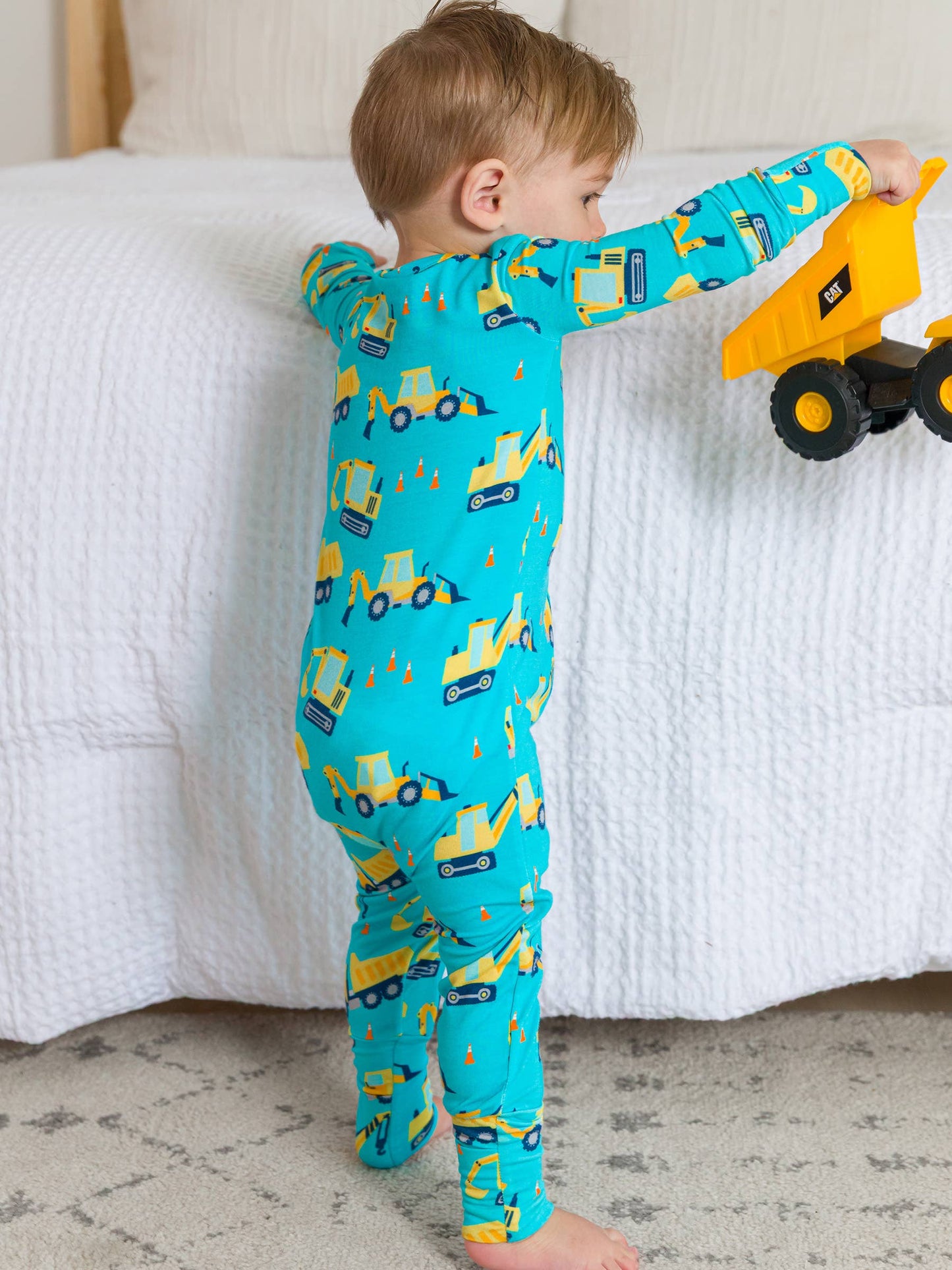 SoftSnooze™ Baby Bamboo Viscose Under Construction Convertible One Piece Footie Pajama