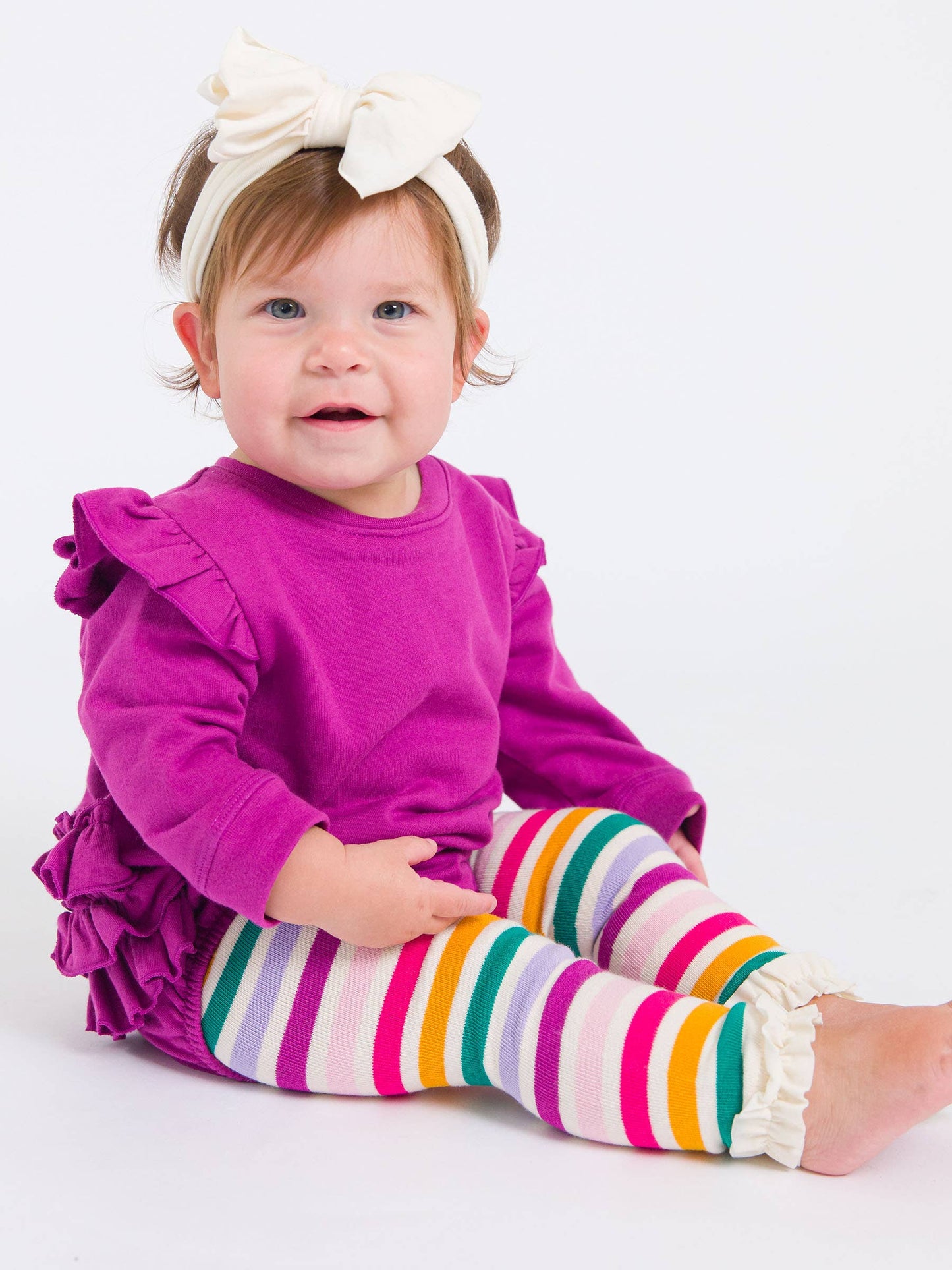 Girls Colorful Rainbow Stripe Patterned Footless Ruffle Tights