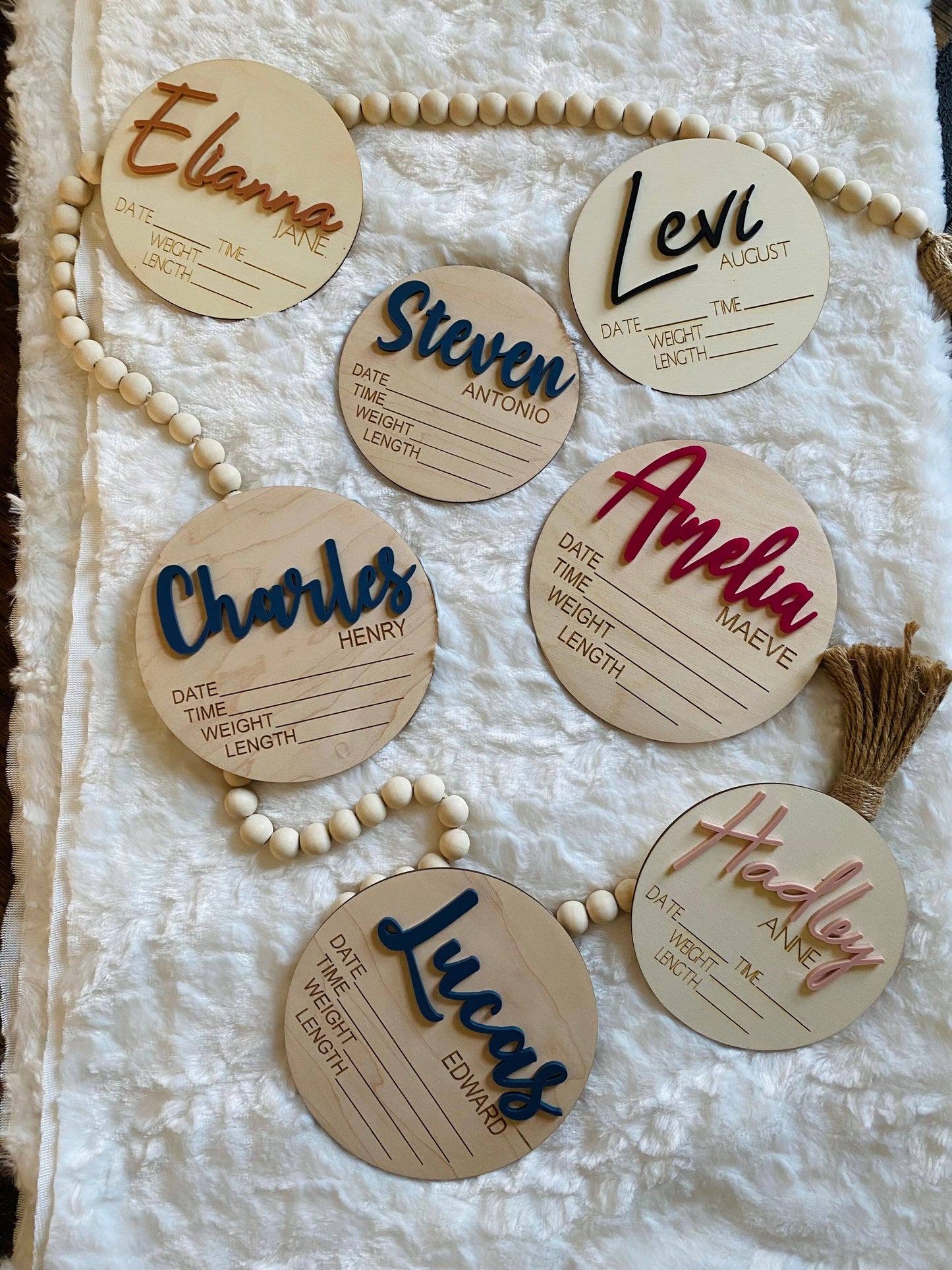 CUSTOM NAME Birth Stat Announcement Wood Disc - Layered 3D