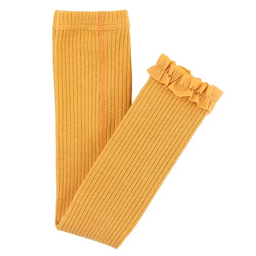 Girls Honey Rib Knit Footless Ruffled Tights